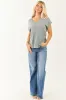 Faded Juniper Relaxed V Neck Slub Knit Top sold by Lime Lush