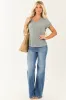 Faded Juniper Relaxed V Neck Slub Knit Top sold by Lime Lush