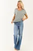 Faded Juniper Relaxed V Neck Slub Knit Top sold by Lime Lush