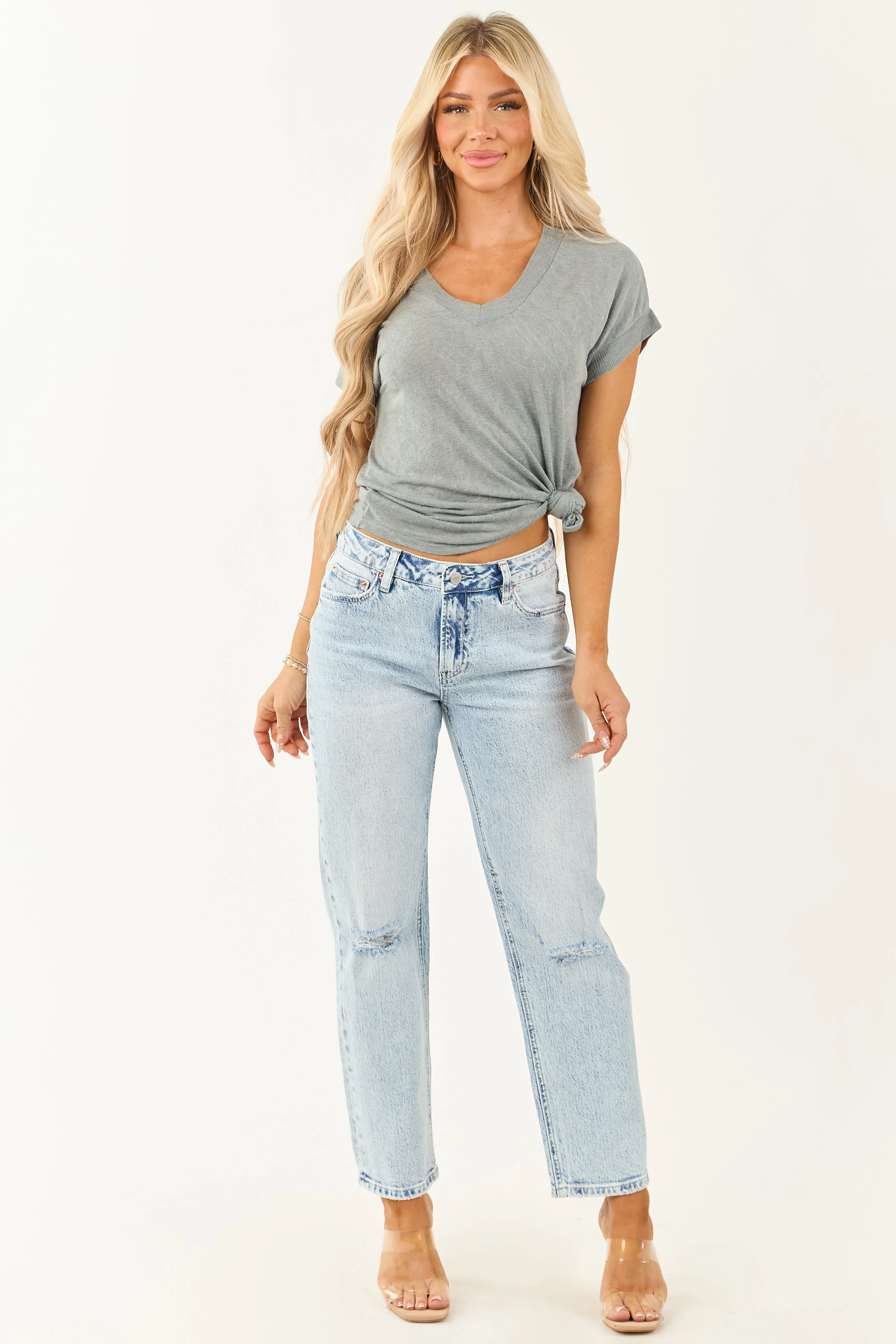 Mica Denim Light Acid Wash High Rise Straight Leg Jeans sold by Lime Lush product image thumbnail 2