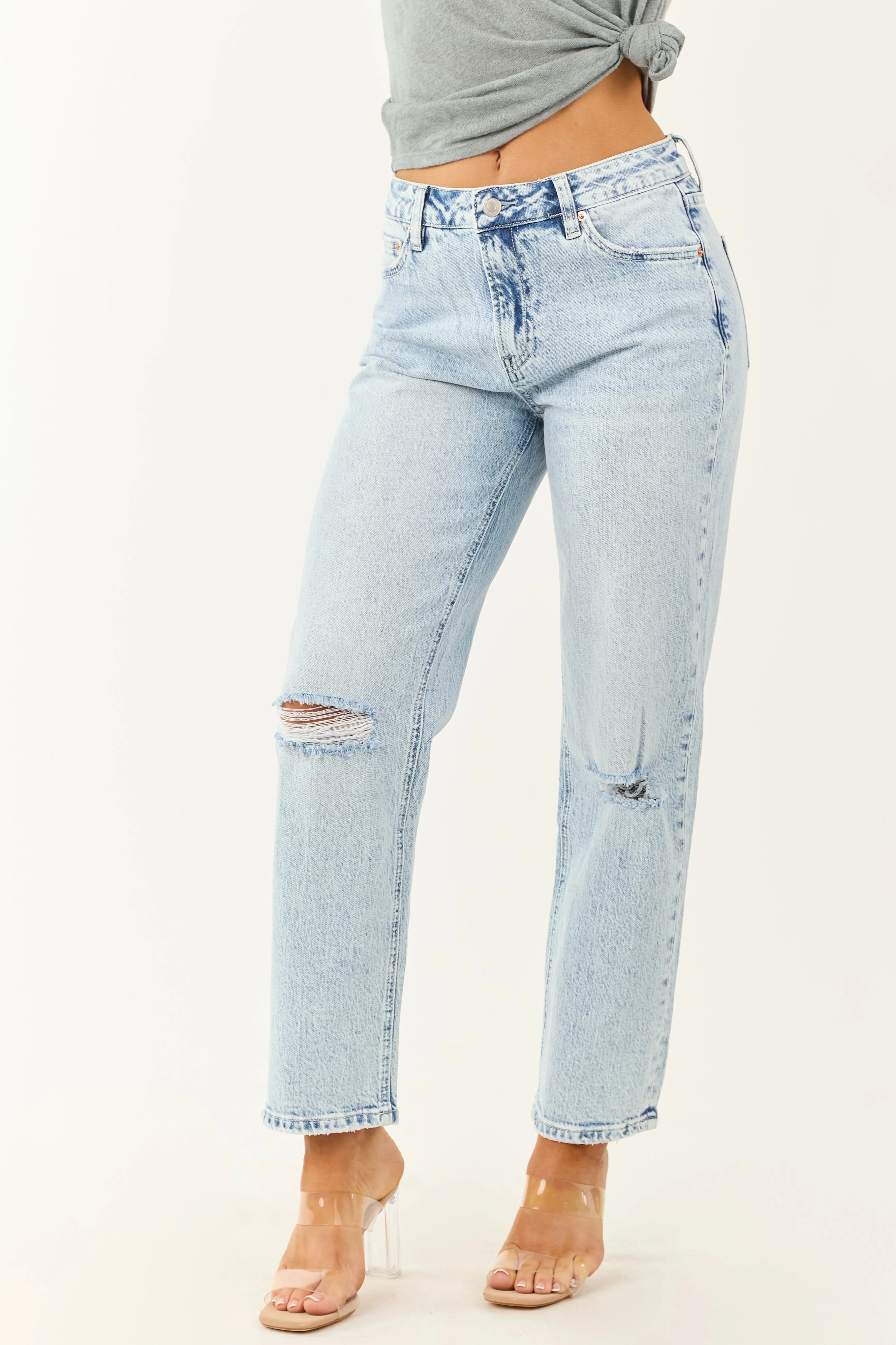 Mica Denim Light Acid Wash High Rise Straight Leg Jeans sold by Lime Lush