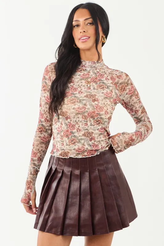 Cream Floral Mesh Long Sleeve Mock Neck Top sold by Lime Lush