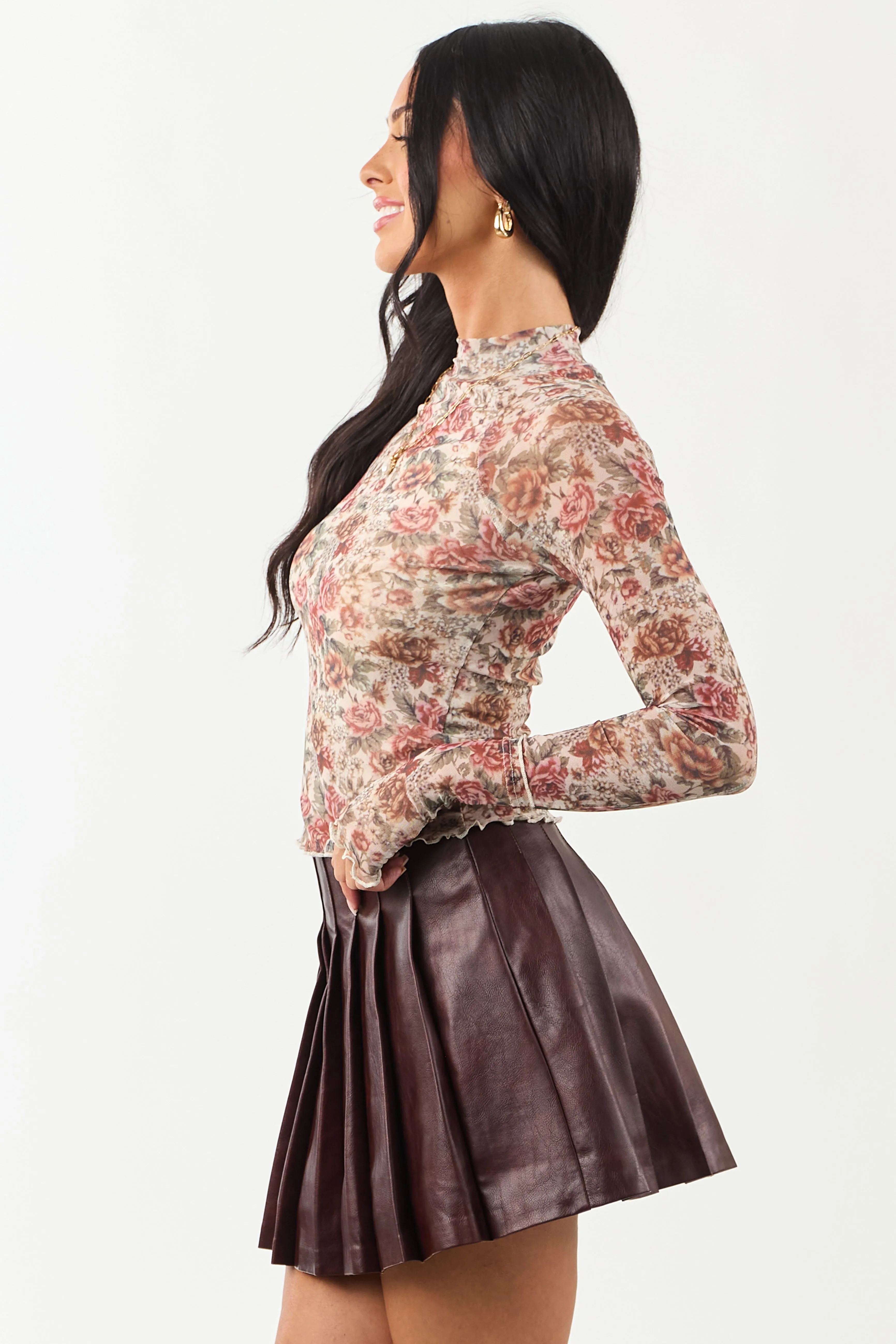 Cream Floral Mesh Long Sleeve Mock Neck Top sold by Lime Lush product image thumbnail 4