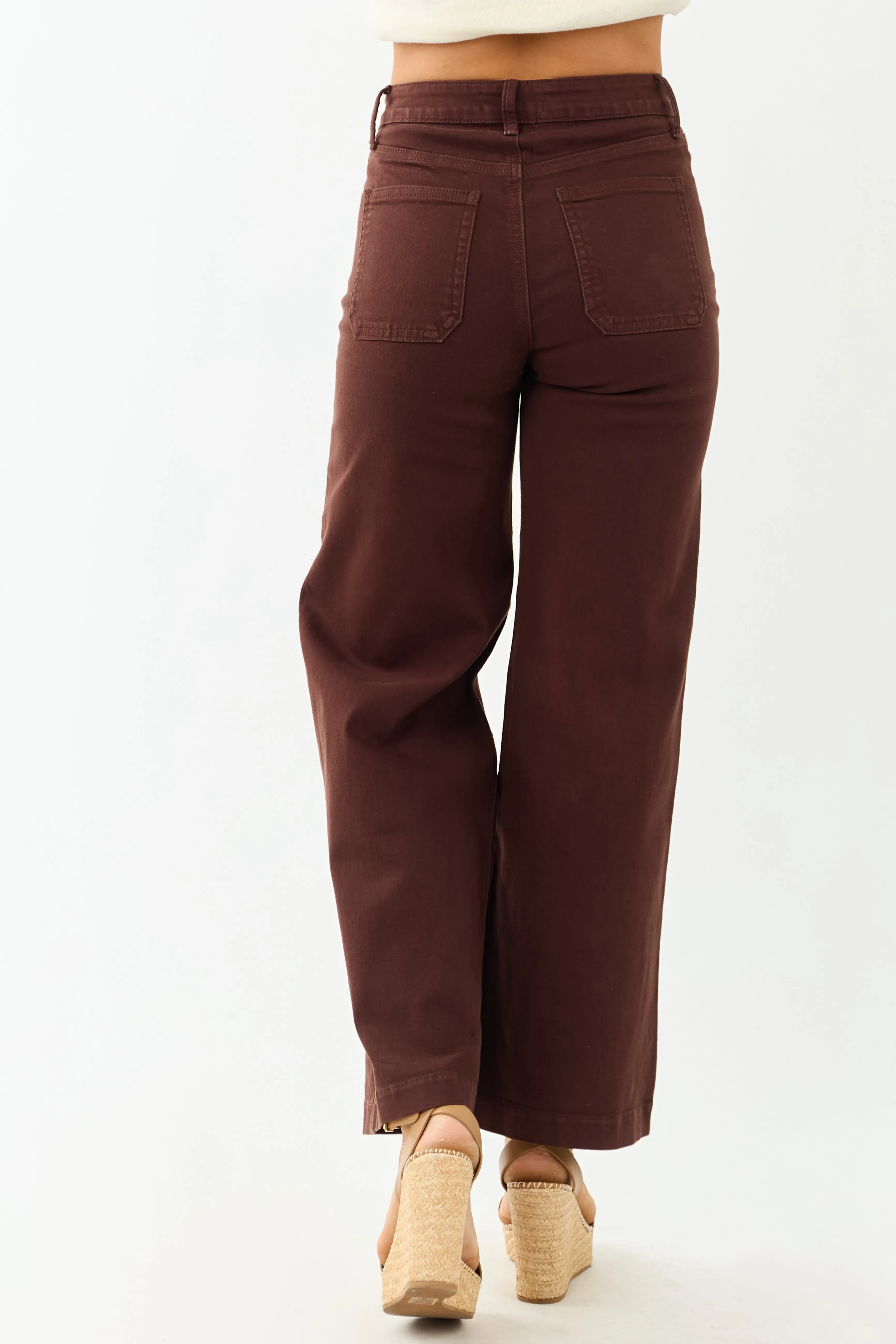 Cocoa High Rise Patch Pocket Stretchy Wide Leg Jeans sold by Lime Lush product image thumbnail 4