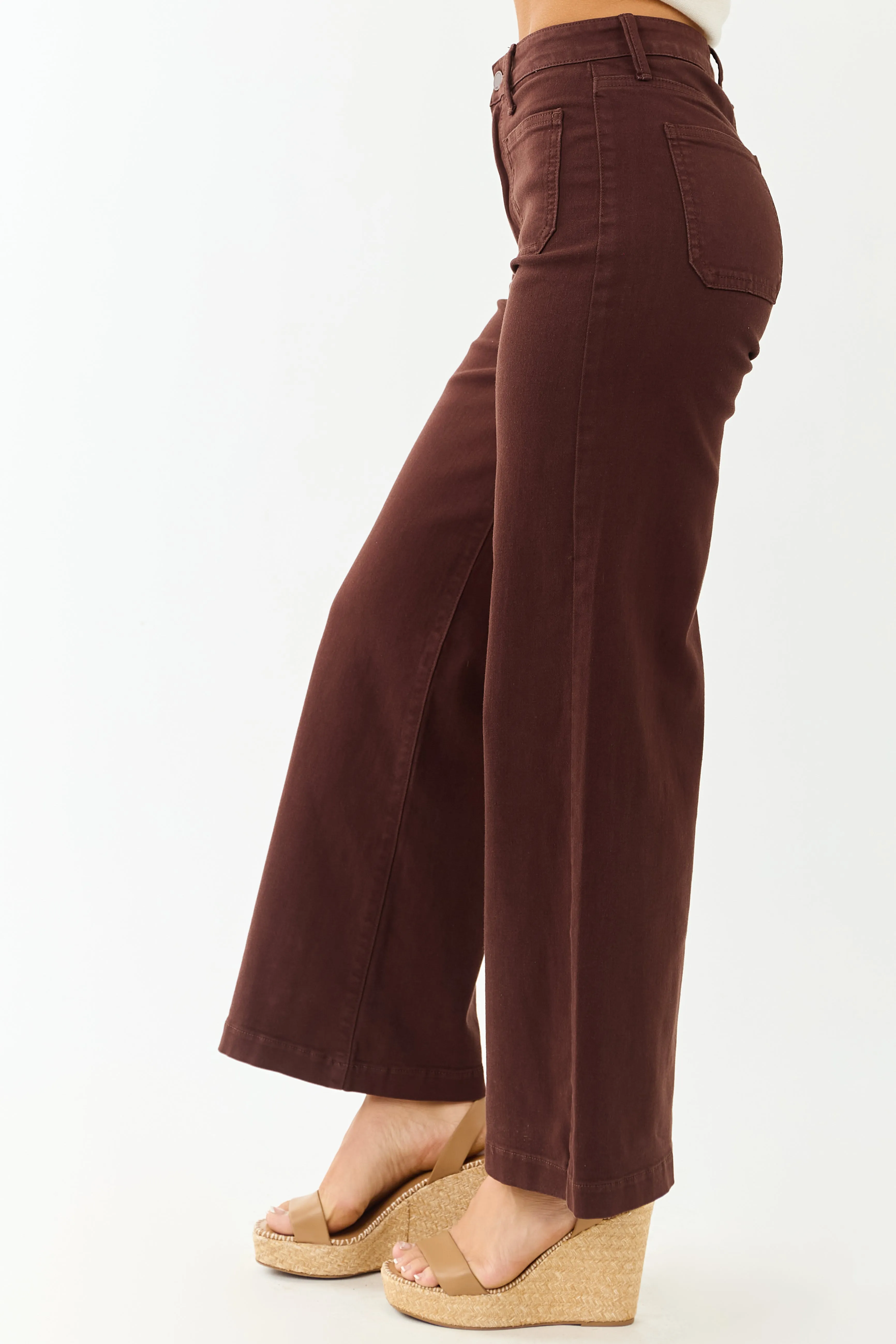 Cocoa High Rise Patch Pocket Stretchy Wide Leg Jeans sold by Lime Lush product image thumbnail 3