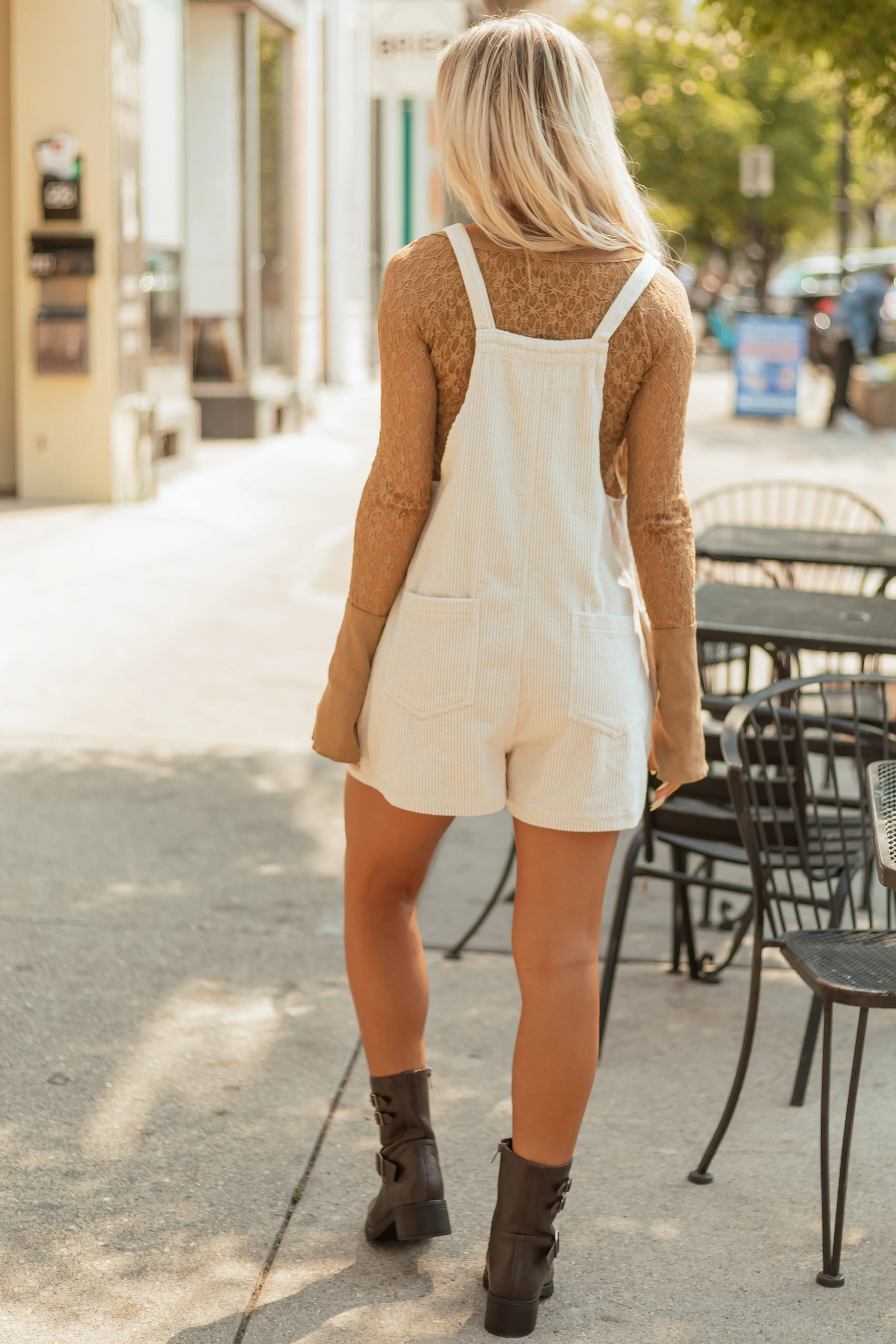 Vanilla Corduroy Relaxed Overalls Style Romper sold by Lime Lush product image thumbnail 5