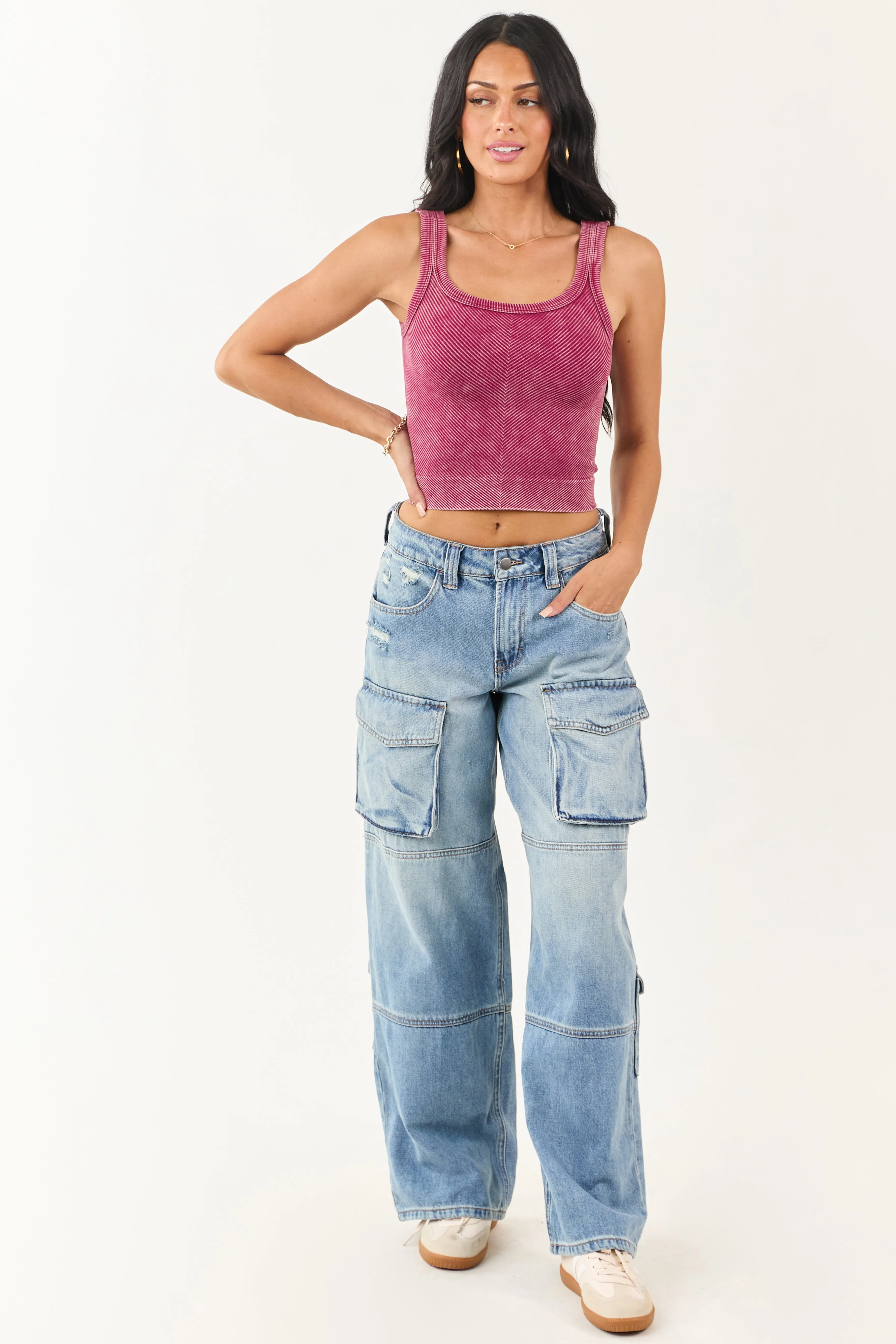 Hibiscus Stone Wash Cropped Knit Tank Top sold by Lime Lush product image thumbnail 2
