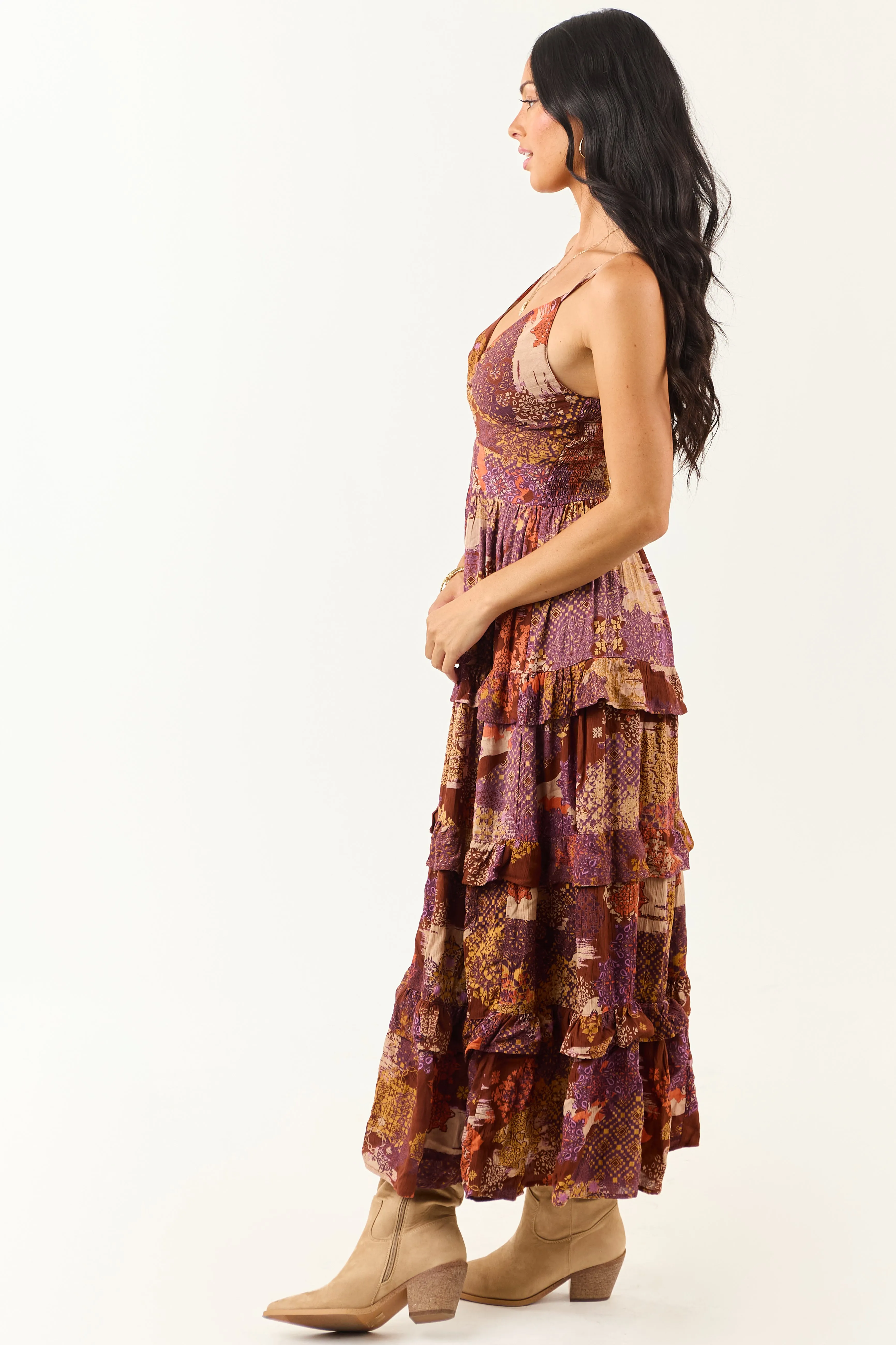 Spice Boho Patchwork Bust Twist Tiered Midi Dress sold by Lime Lush product image thumbnail 4