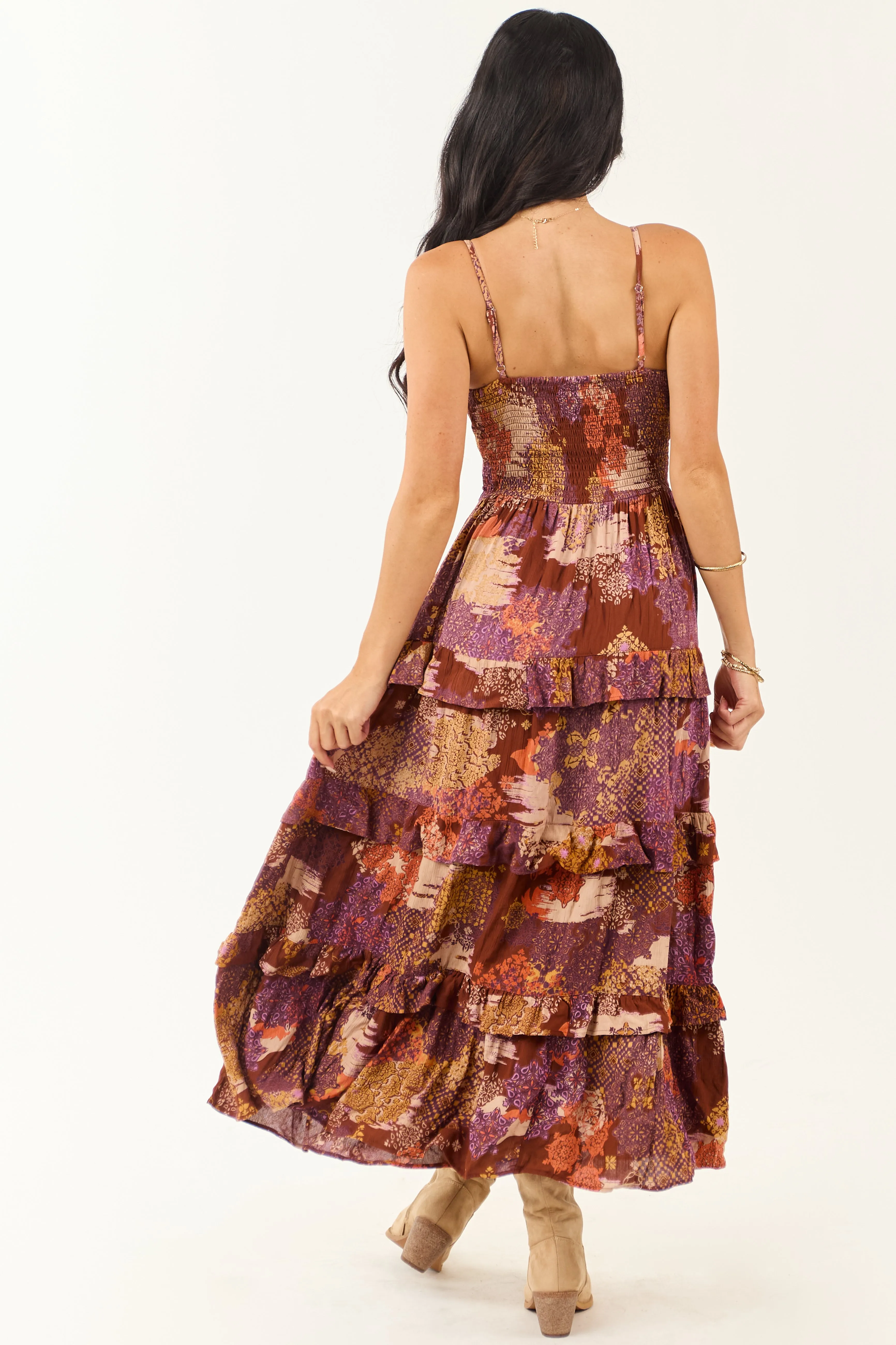 Spice Boho Patchwork Bust Twist Tiered Midi Dress sold by Lime Lush product image thumbnail 5