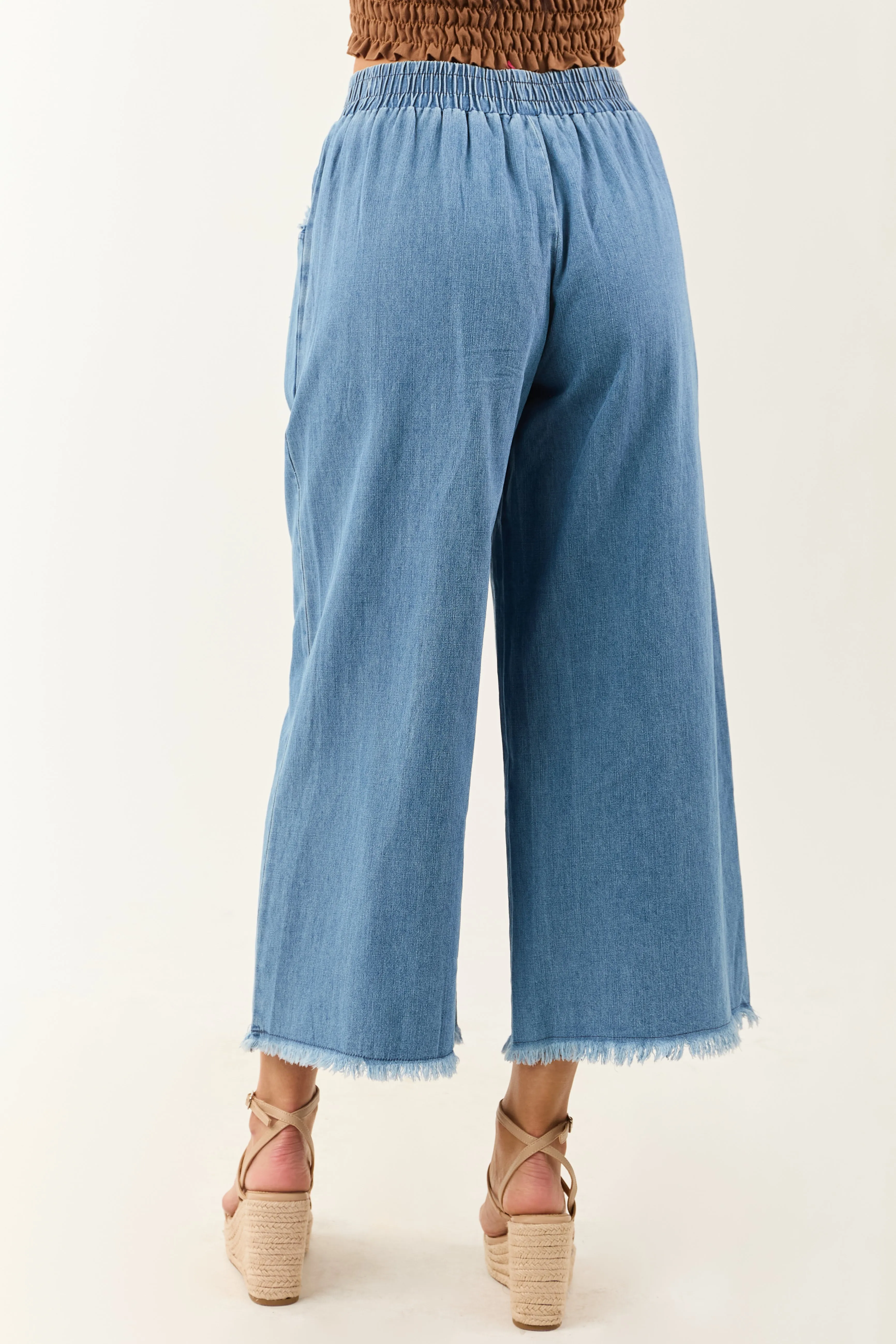 Light Wash Wide Leg Cropped Chambray Pants sold by Lime Lush product image thumbnail 4