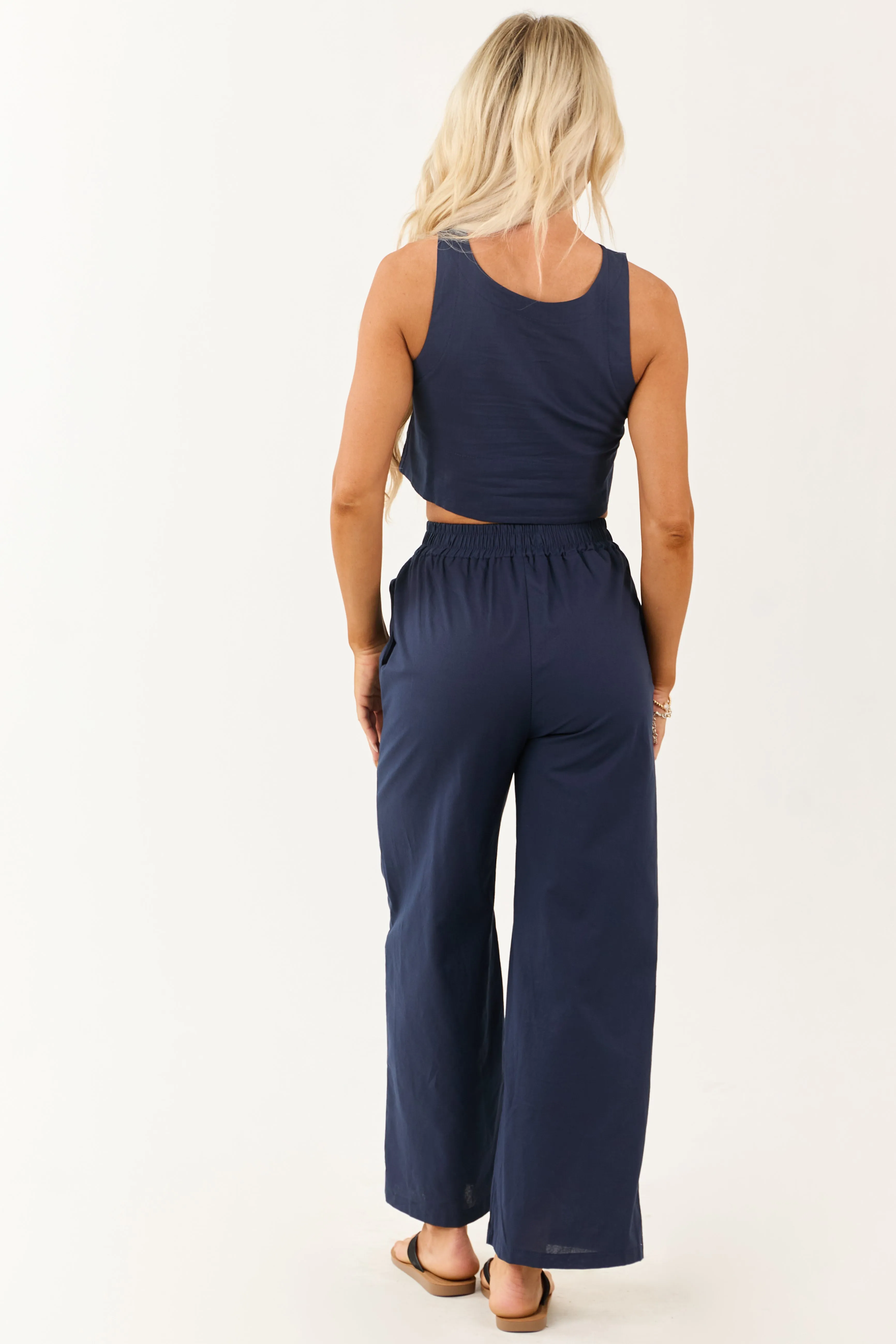 Navy Cropped Tank Top and Wide Leg Pants Set sold by Lime Lush product image thumbnail 5