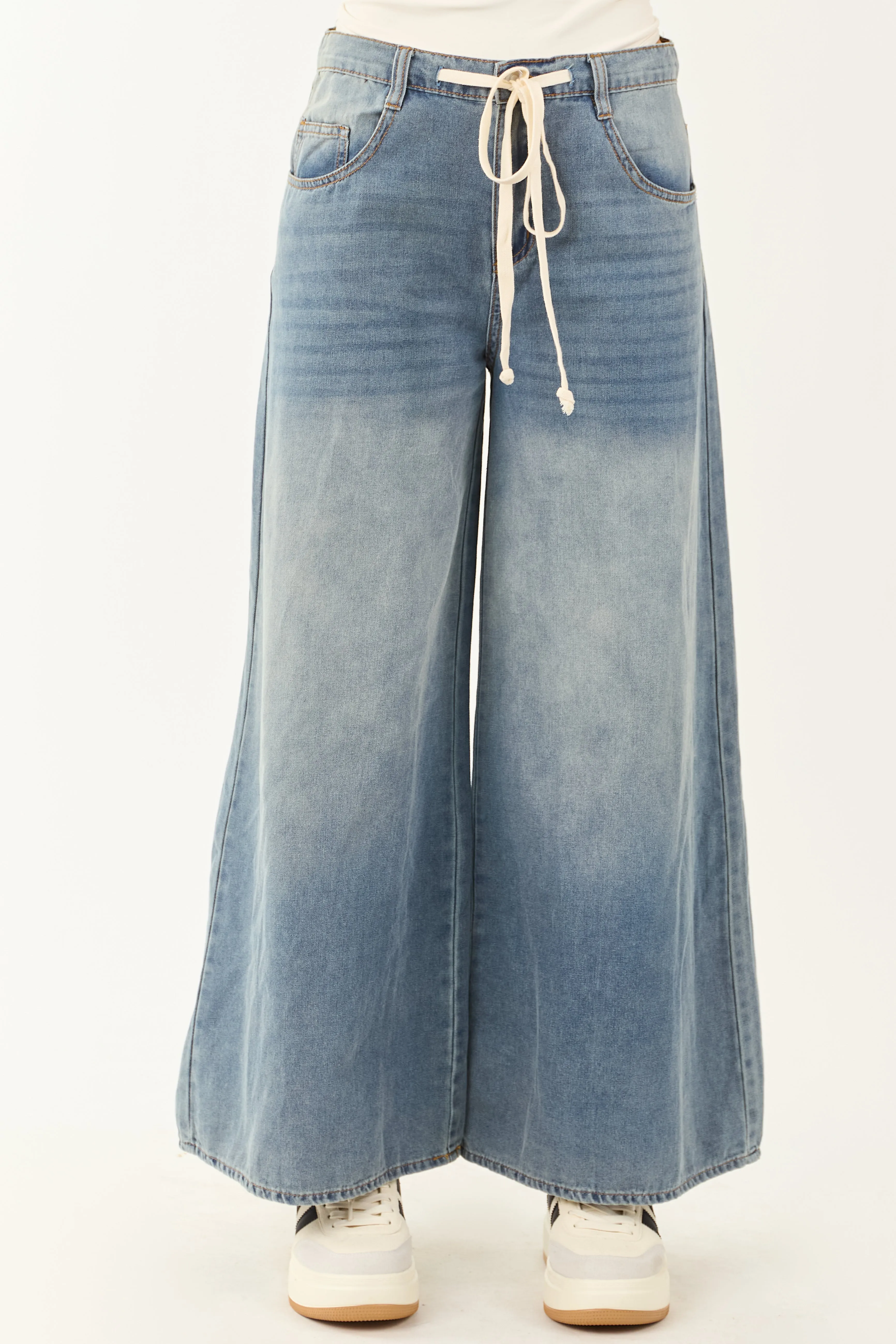 Medium Wash Super Wide Leg Lightweight Denim Pants sold by Lime Lush product image thumbnail 2