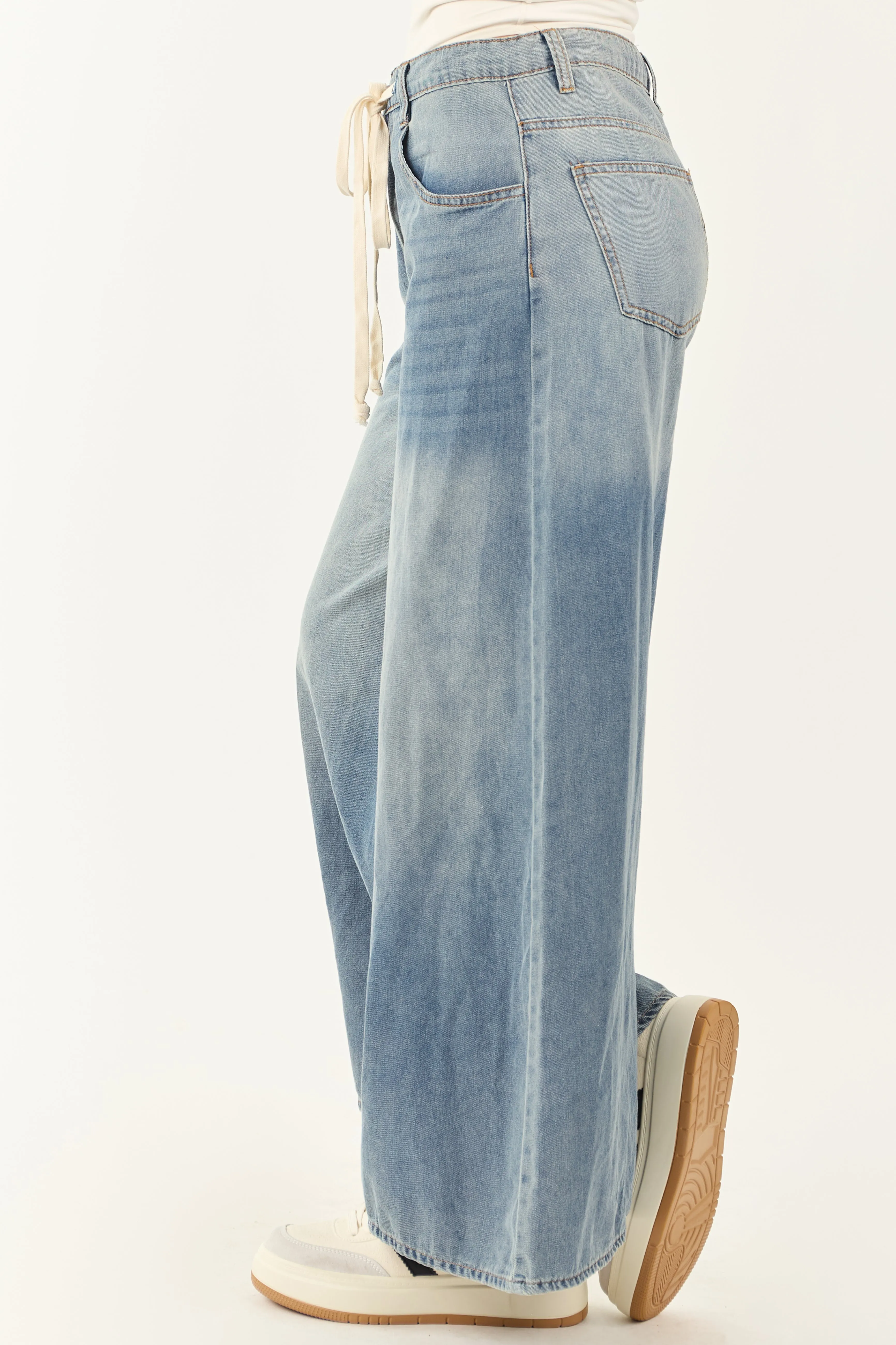 Medium Wash Super Wide Leg Lightweight Denim Pants sold by Lime Lush product image thumbnail 3