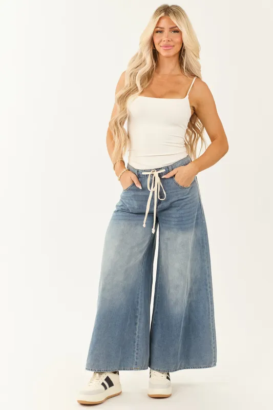 Medium Wash Super Wide Leg Lightweight Denim Pants sold by Lime Lush