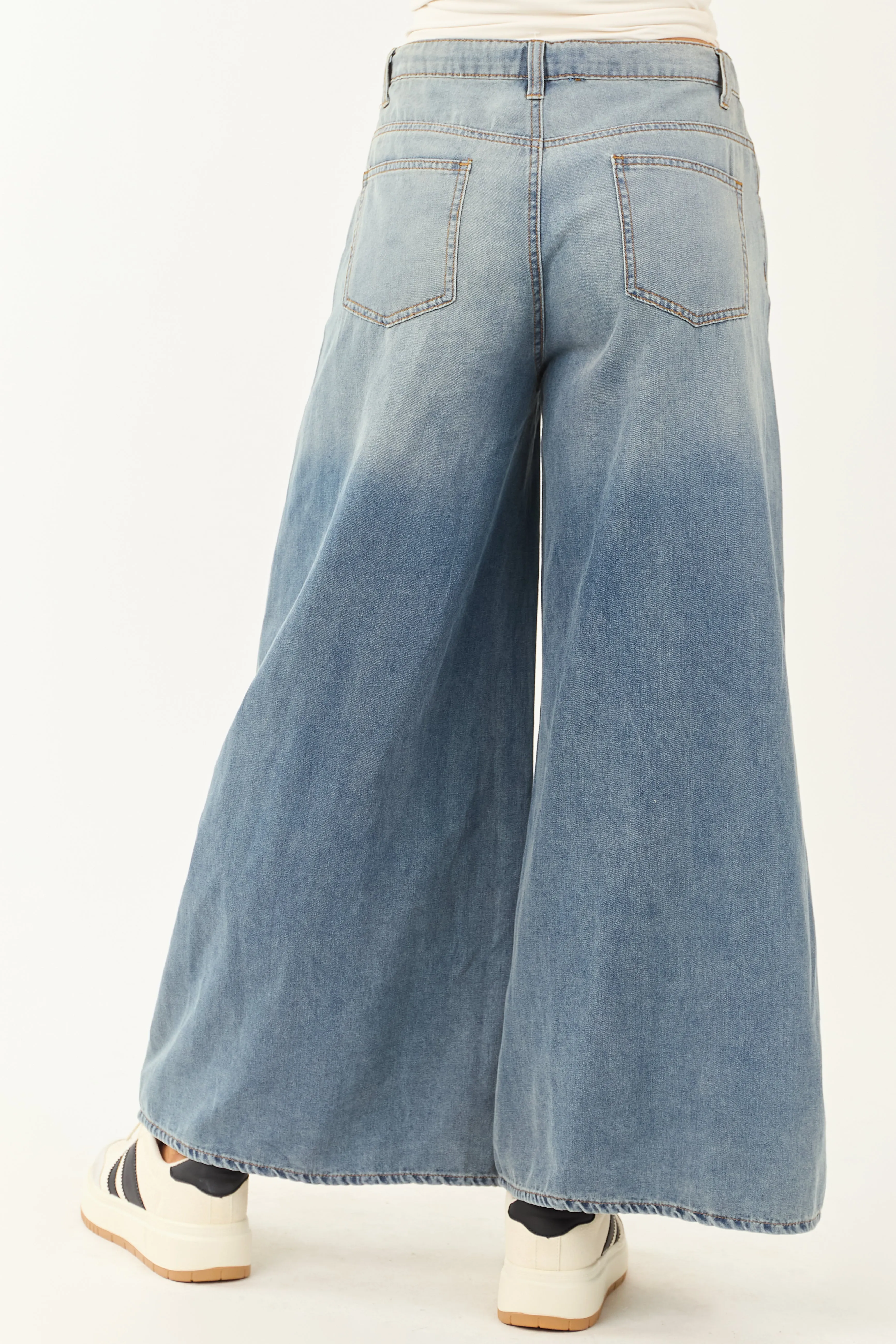 Medium Wash Super Wide Leg Lightweight Denim Pants sold by Lime Lush product image thumbnail 4