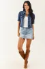 Risen Dark Wash Short Puff Sleeve Cropped Denim Jacket sold by Lime Lush