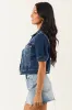 Risen Dark Wash Short Puff Sleeve Cropped Denim Jacket sold by Lime Lush