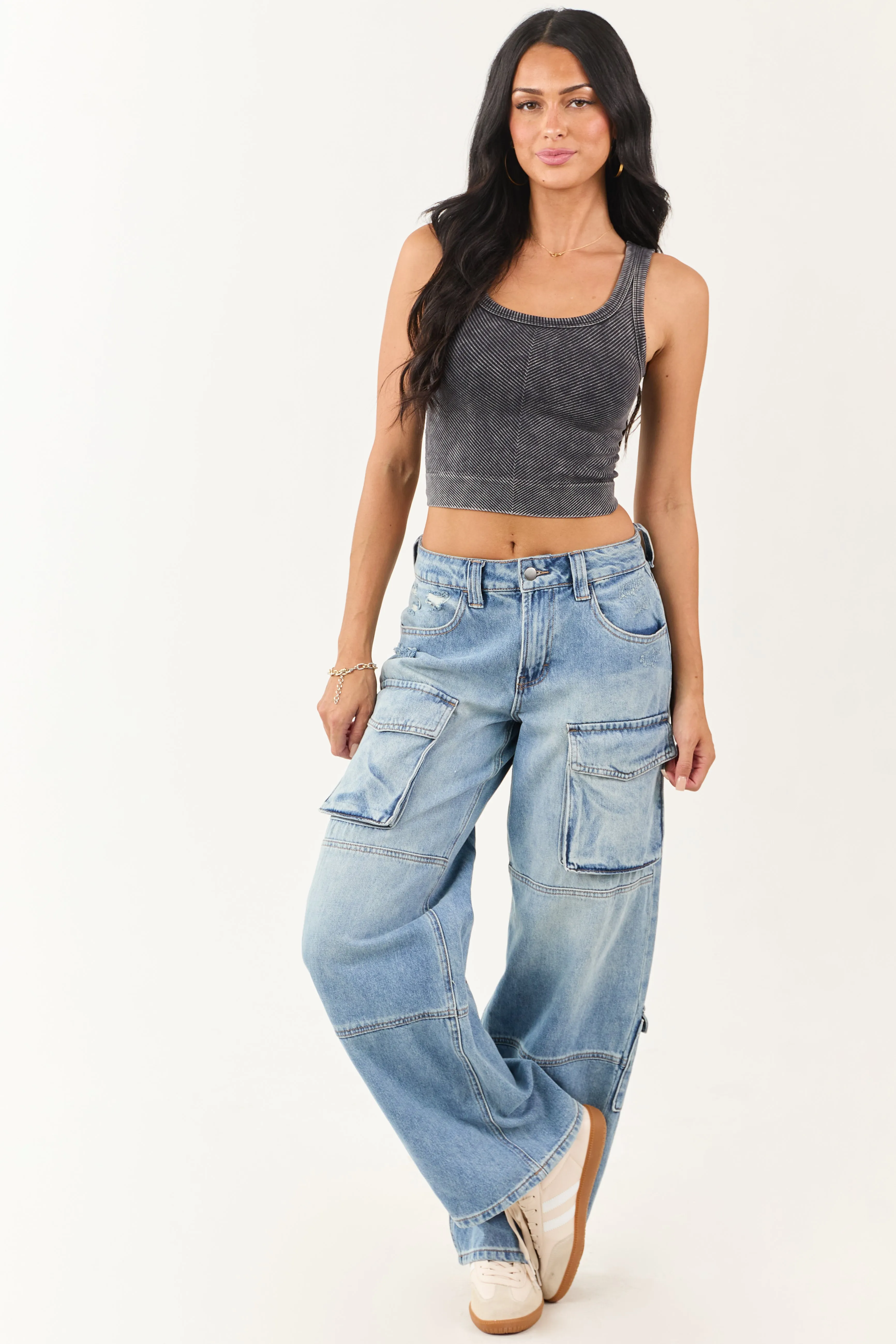 Black Stone Wash Cropped Knit Tank Top sold by Lime Lush product image thumbnail 2