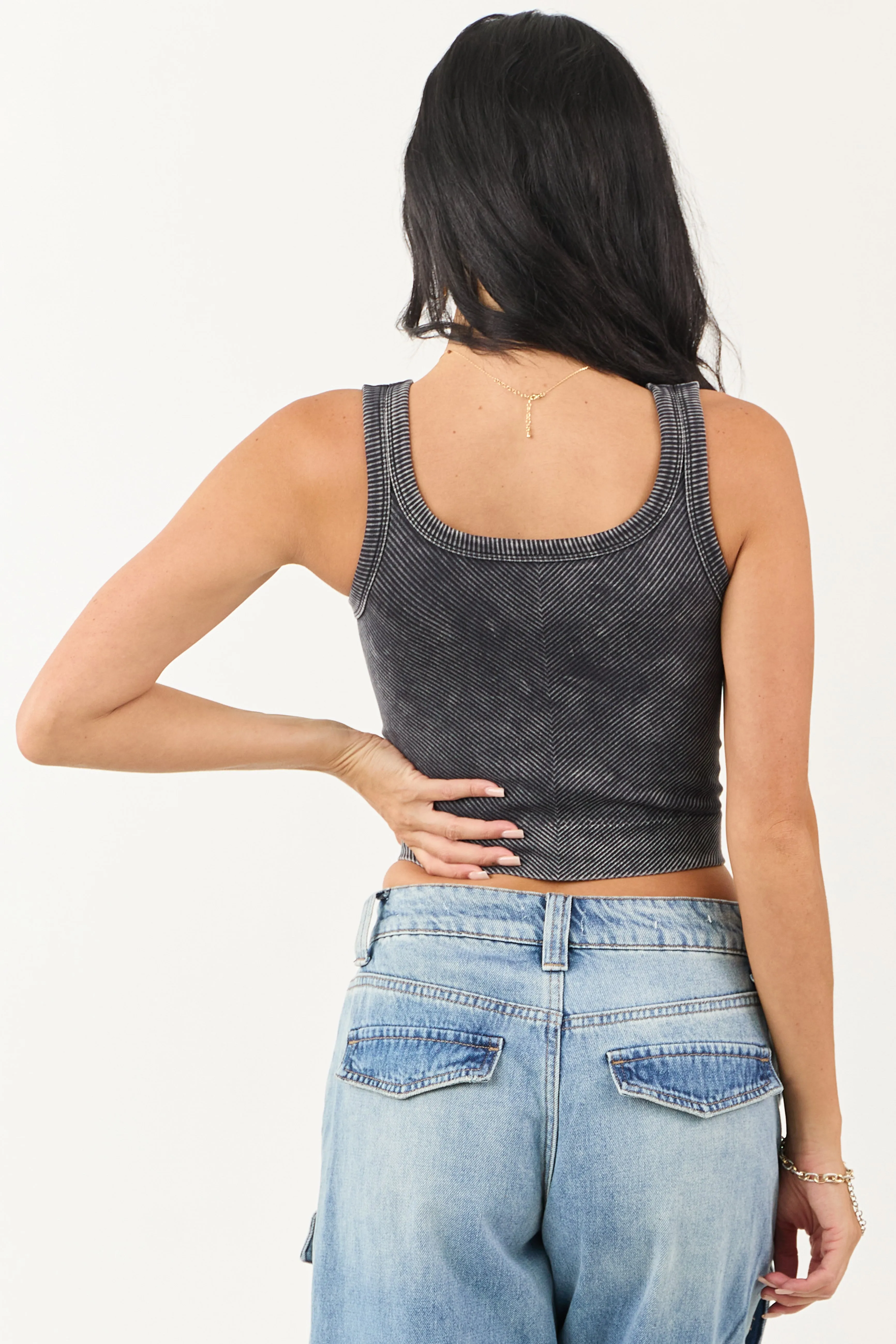 Black Stone Wash Cropped Knit Tank Top sold by Lime Lush product image thumbnail 5