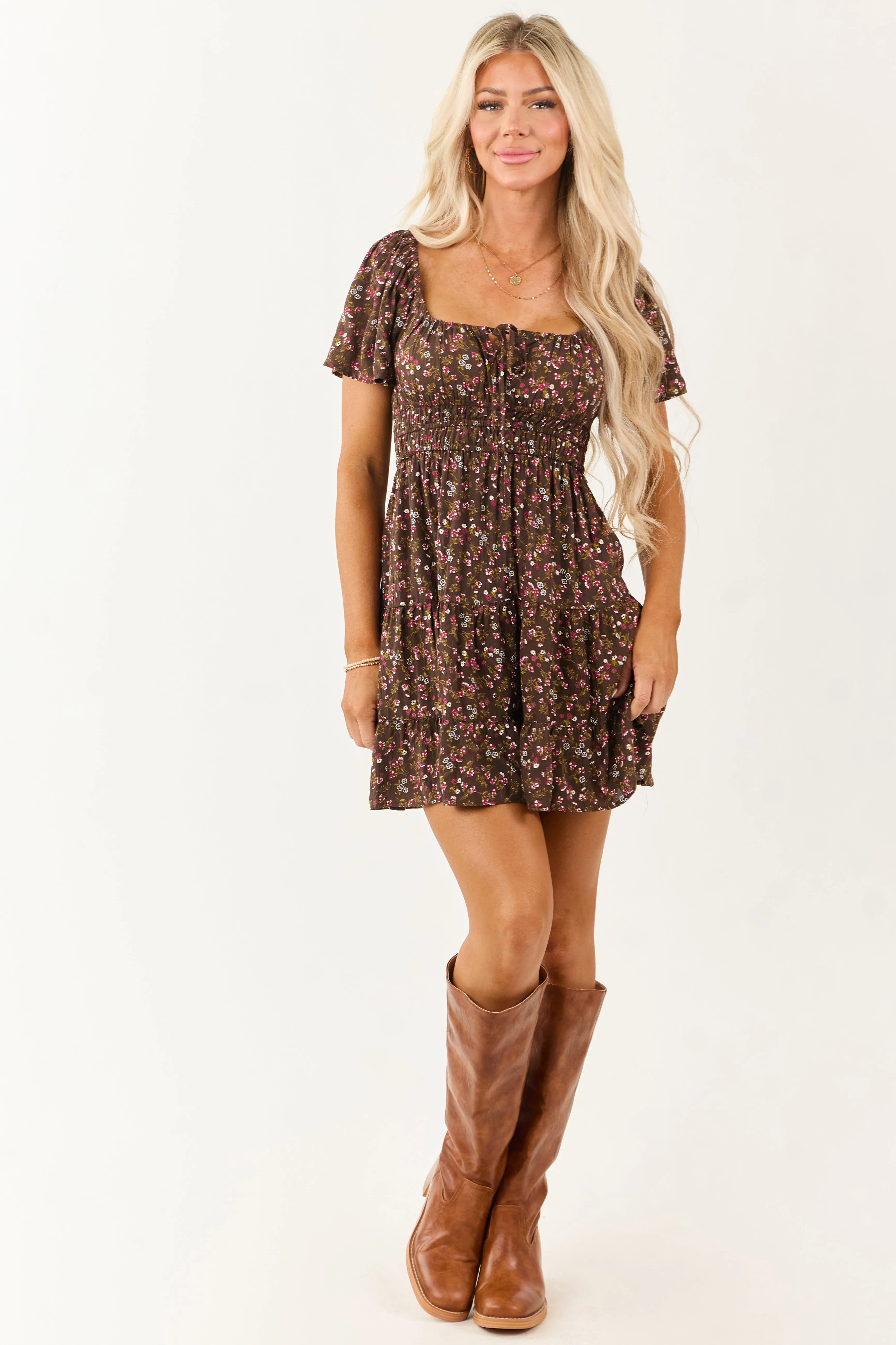Walnut Floral Print Short Sleeve Mini Dress sold by Lime Lush product image thumbnail 3