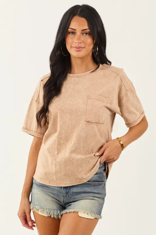 Latte Mineral Washed Cotton Short Sleeve Top sold by Lime Lush