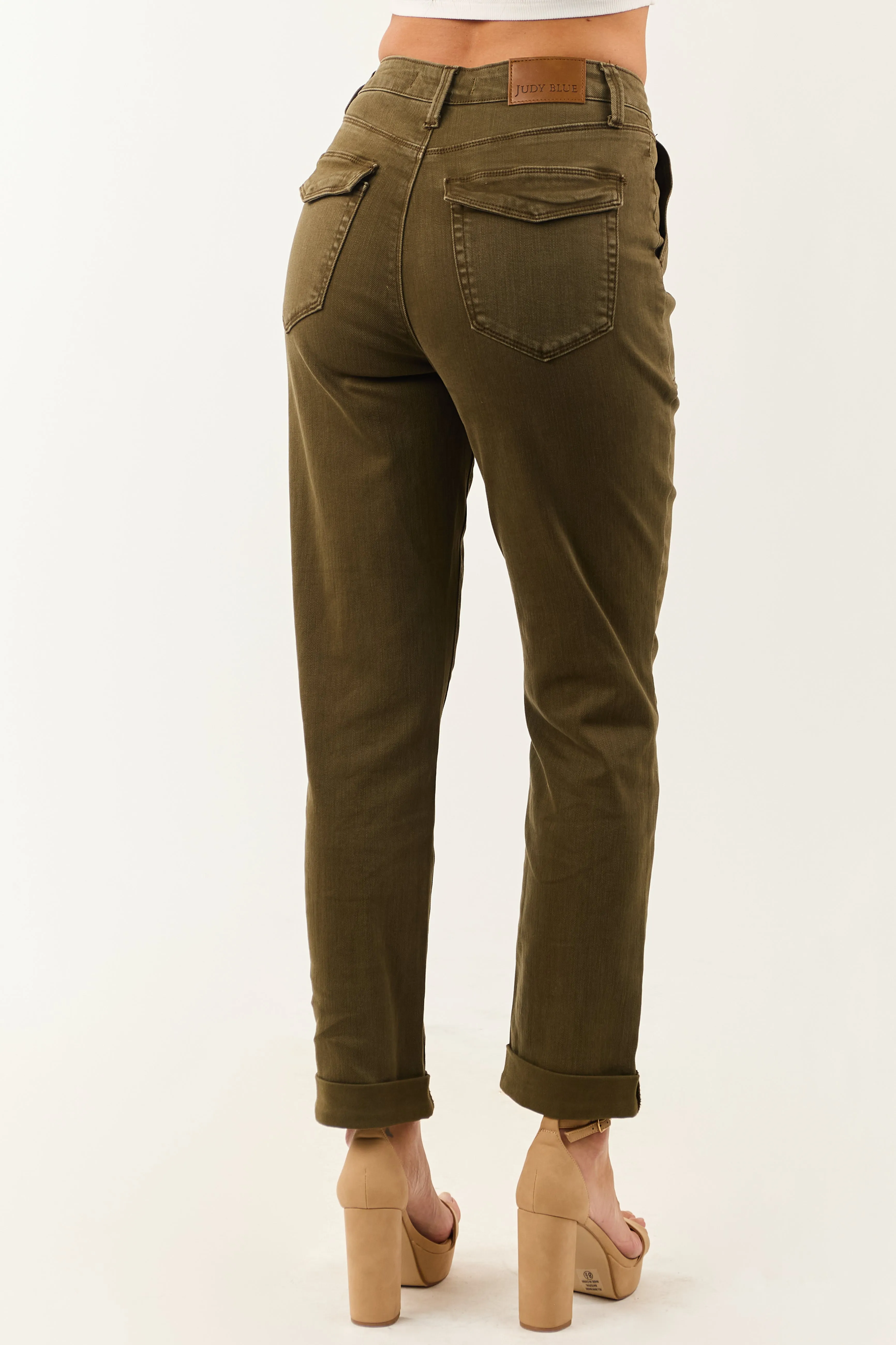 Judy Blue Army Green Cuffed Stretchy Straight Jeans sold by Lime Lush product image thumbnail 4