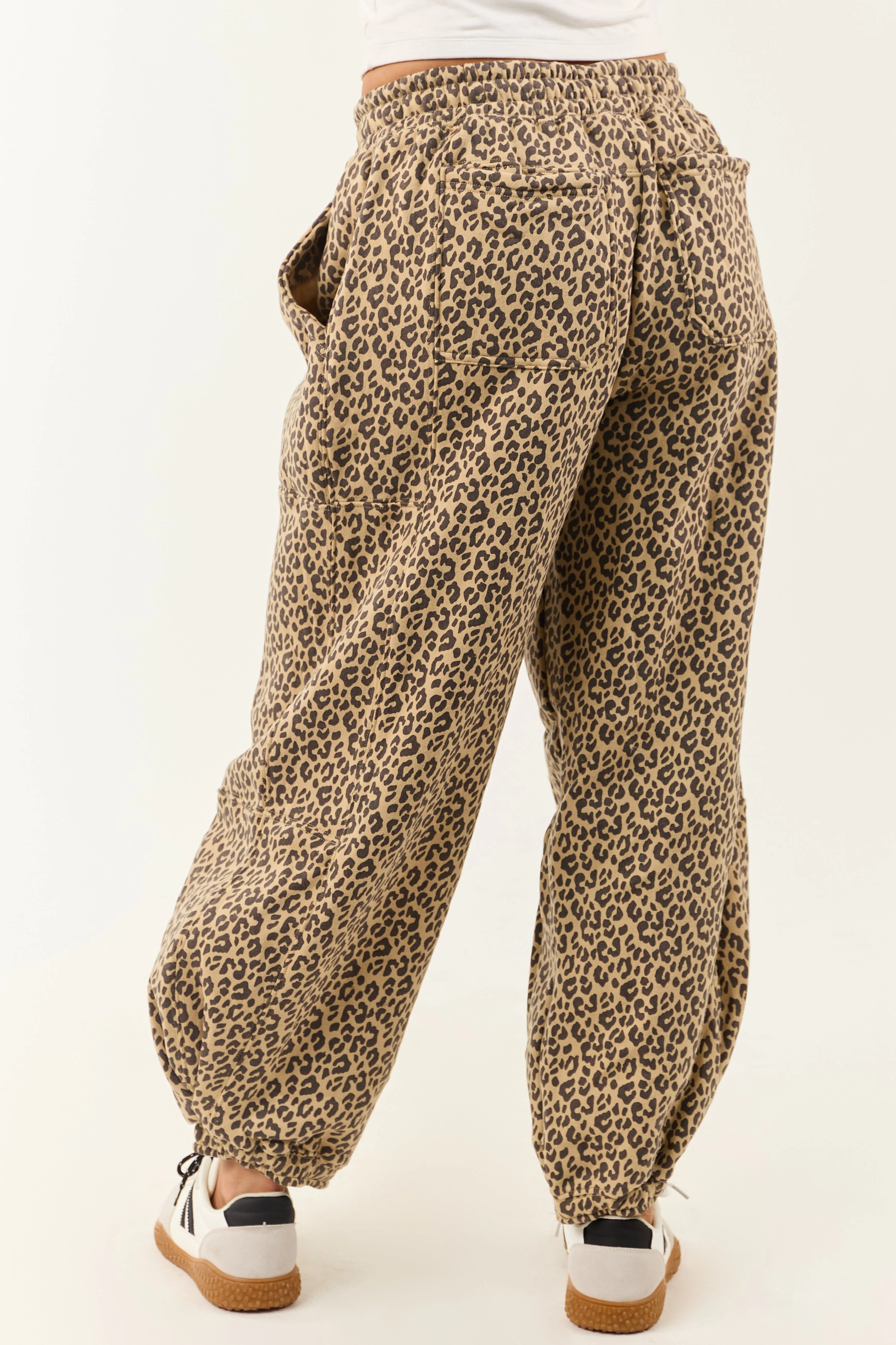 Sand and Walnut Leopard Print Fleece Lined Sweatpants sold by Lime Lush product image thumbnail 4