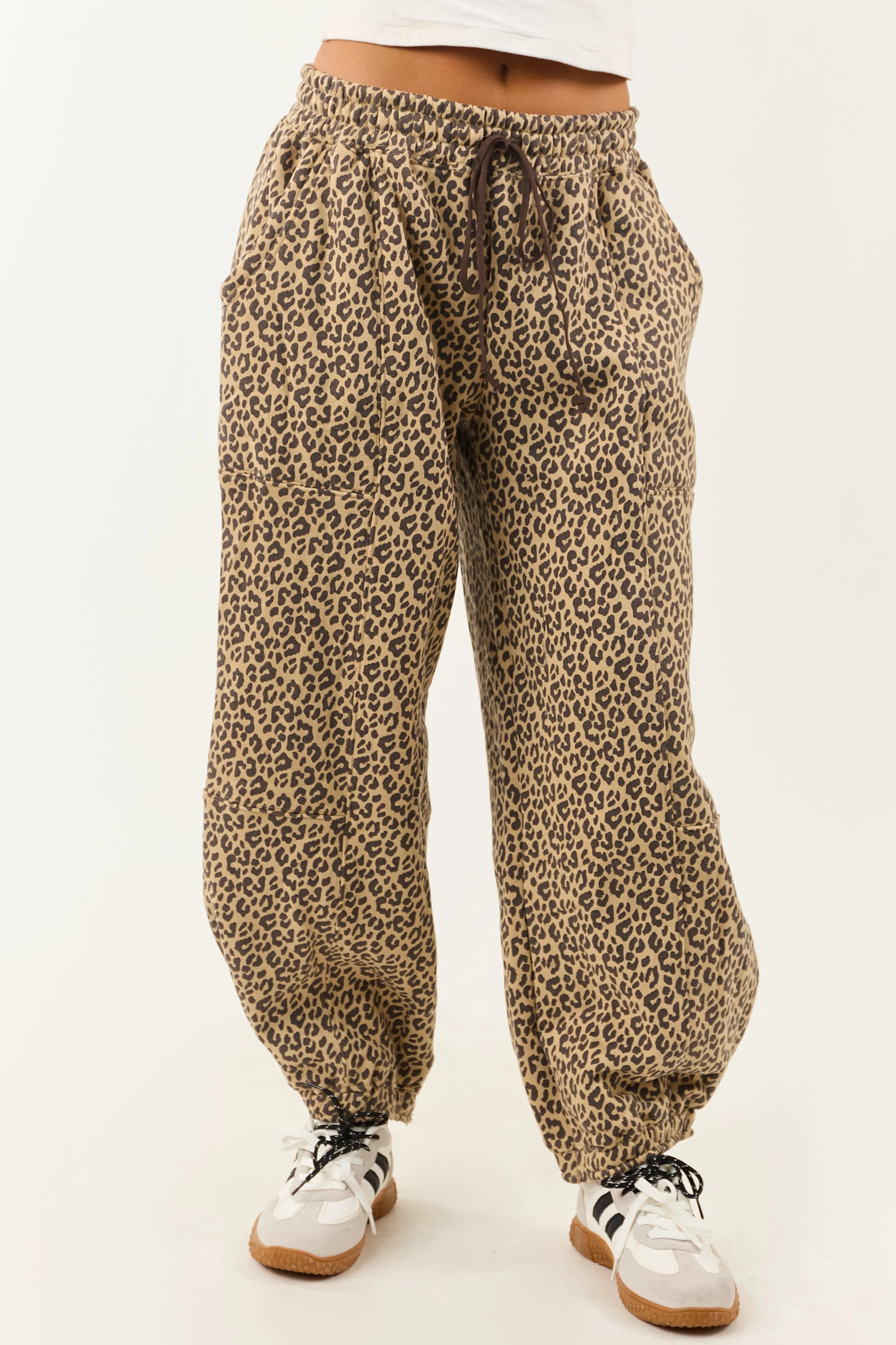 Sand and Walnut Leopard Print Fleece Lined Sweatpants sold by Lime Lush product image thumbnail 2