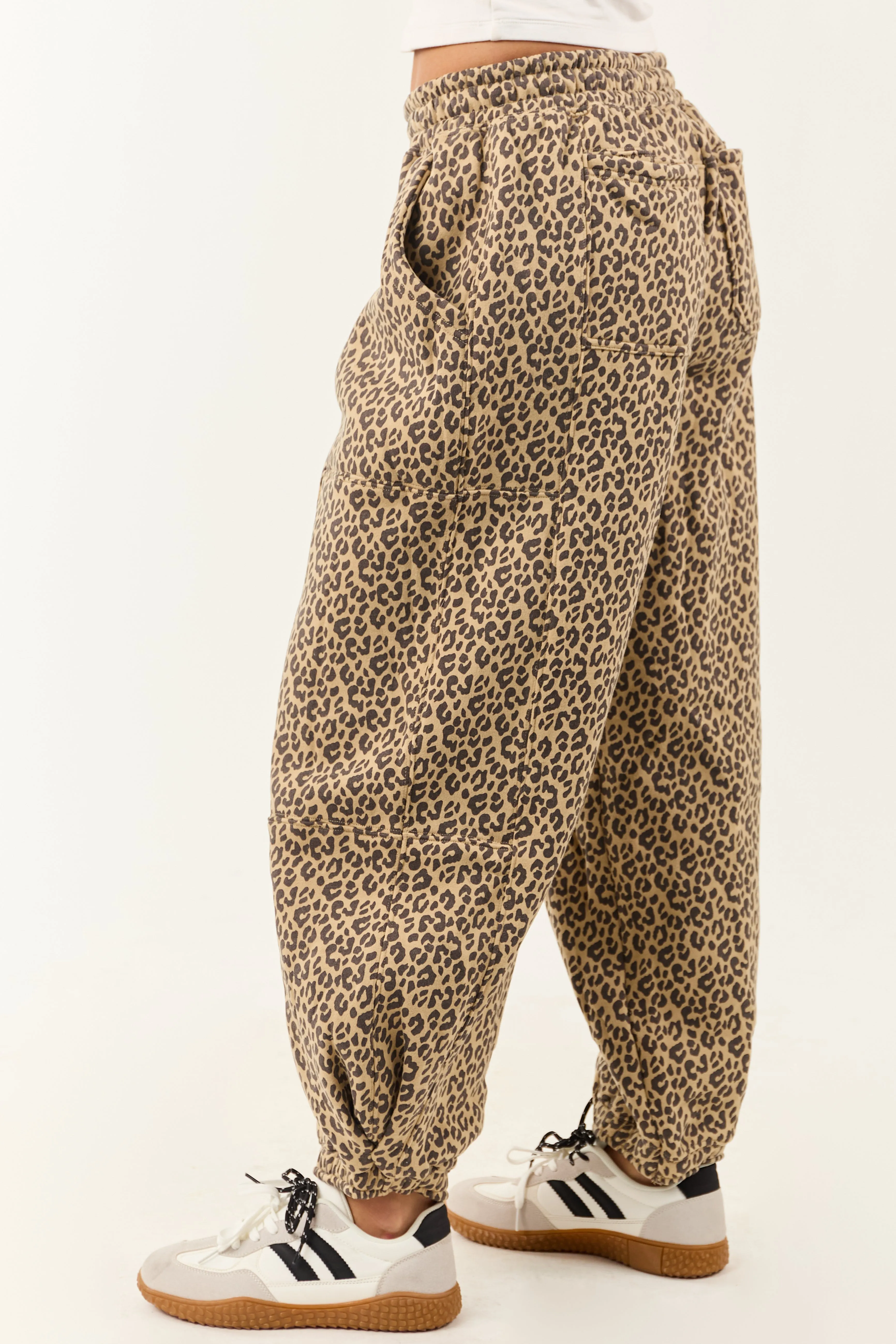 Sand and Walnut Leopard Print Fleece Lined Sweatpants sold by Lime Lush product image thumbnail 3