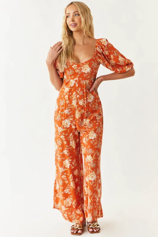 Pale Fire Floral Print Open Back Woven Jumpsuit sold by Lime Lush