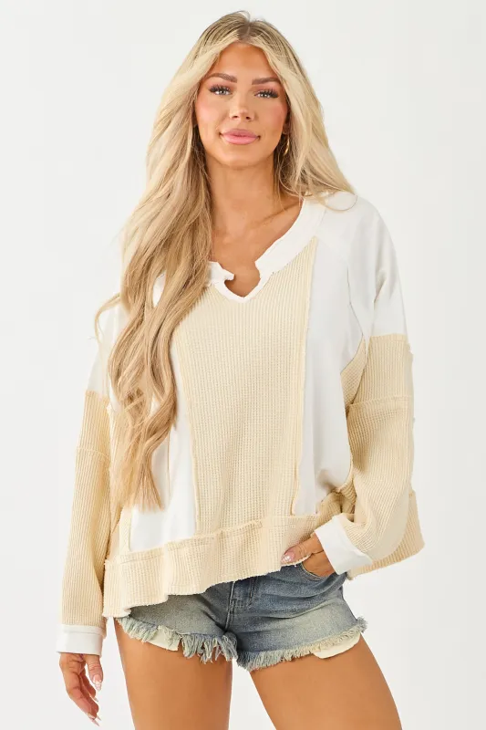 POL Cream Waffle Knit Colorblock Long Sleeve Top sold by Lime Lush