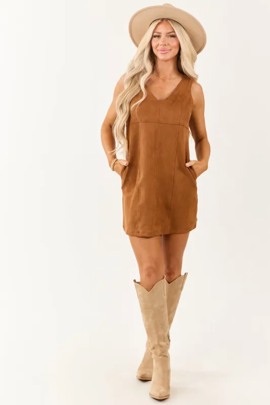 Sepia Faux Suede Sleeveless V Neck Mini Dress sold by Lime Lush