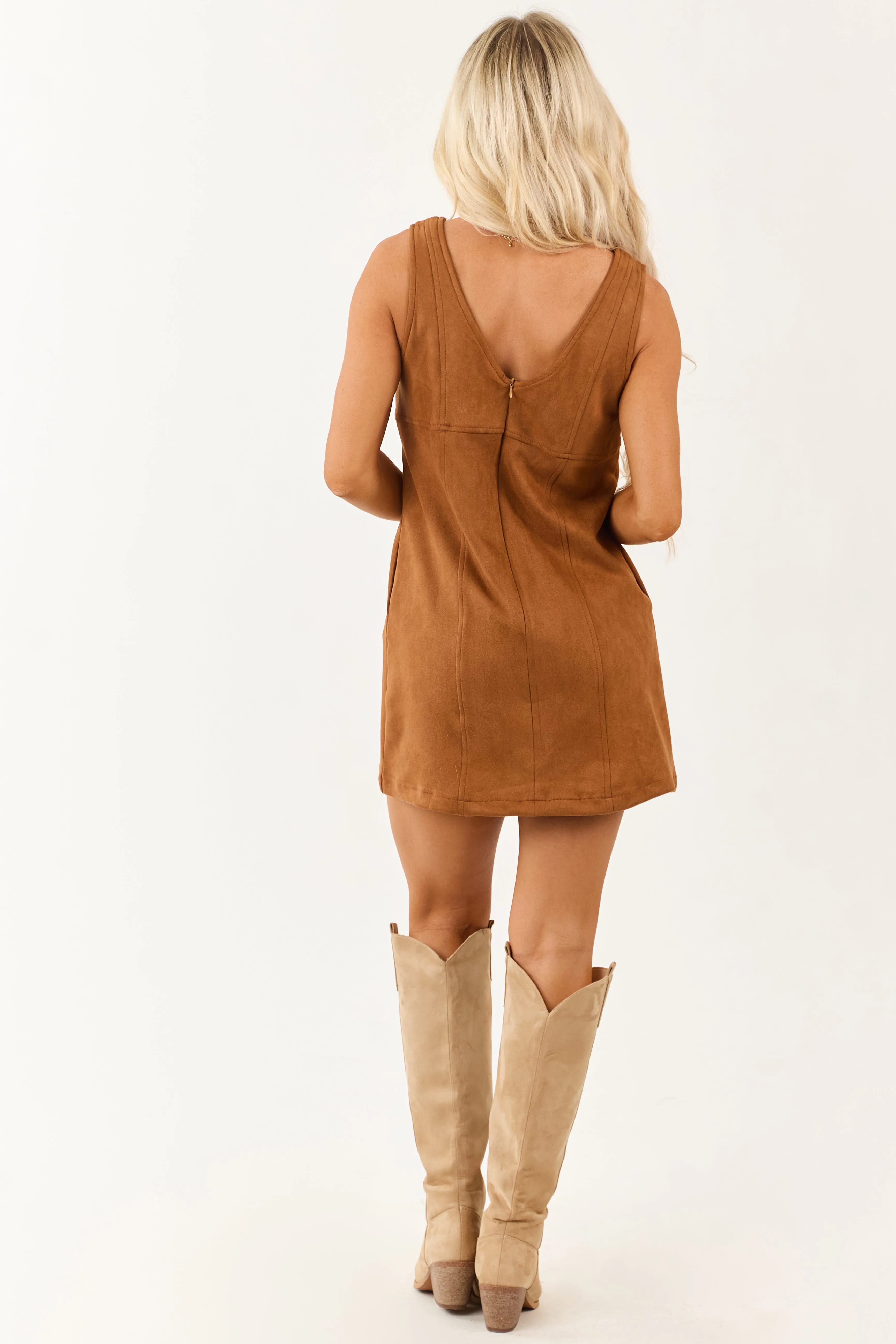 Sepia Faux Suede Sleeveless V Neck Mini Dress sold by Lime Lush product image thumbnail 5