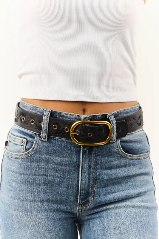 Black Embroidered Faux Leather Belt sold by Lime Lush