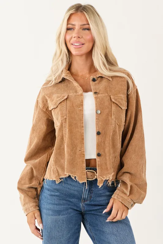 POL Copper Distressed Button Up Corduroy Jacket sold by Lime Lush