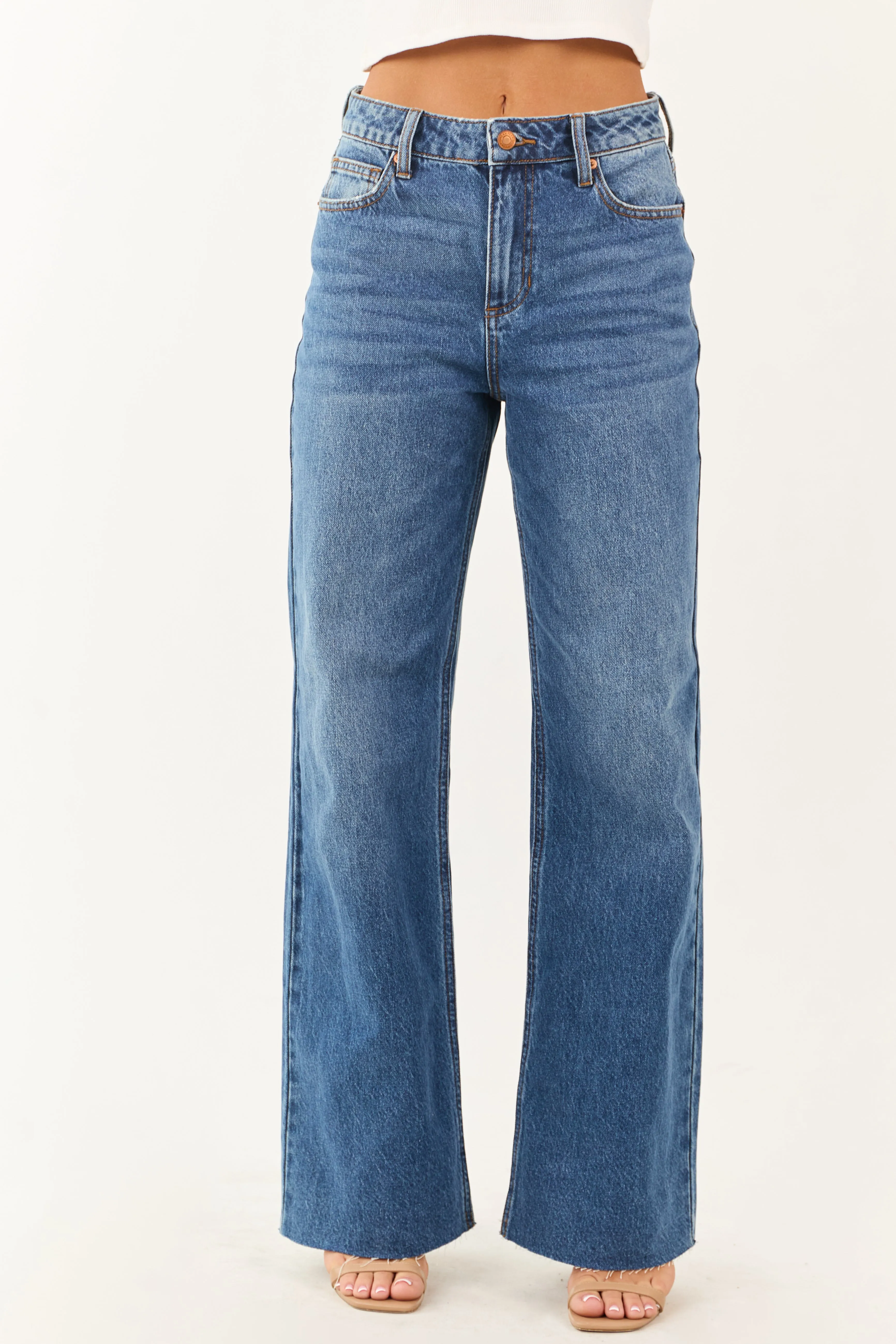 Sneak Peek Medium Wash Relaxed Straight Jeans sold by Lime Lush