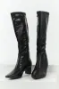 Black Faux Leather Pointed Toe Tall Block Heel Boots sold by Lime Lush