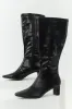 Black Faux Leather Pointed Toe Tall Block Heel Boots sold by Lime Lush