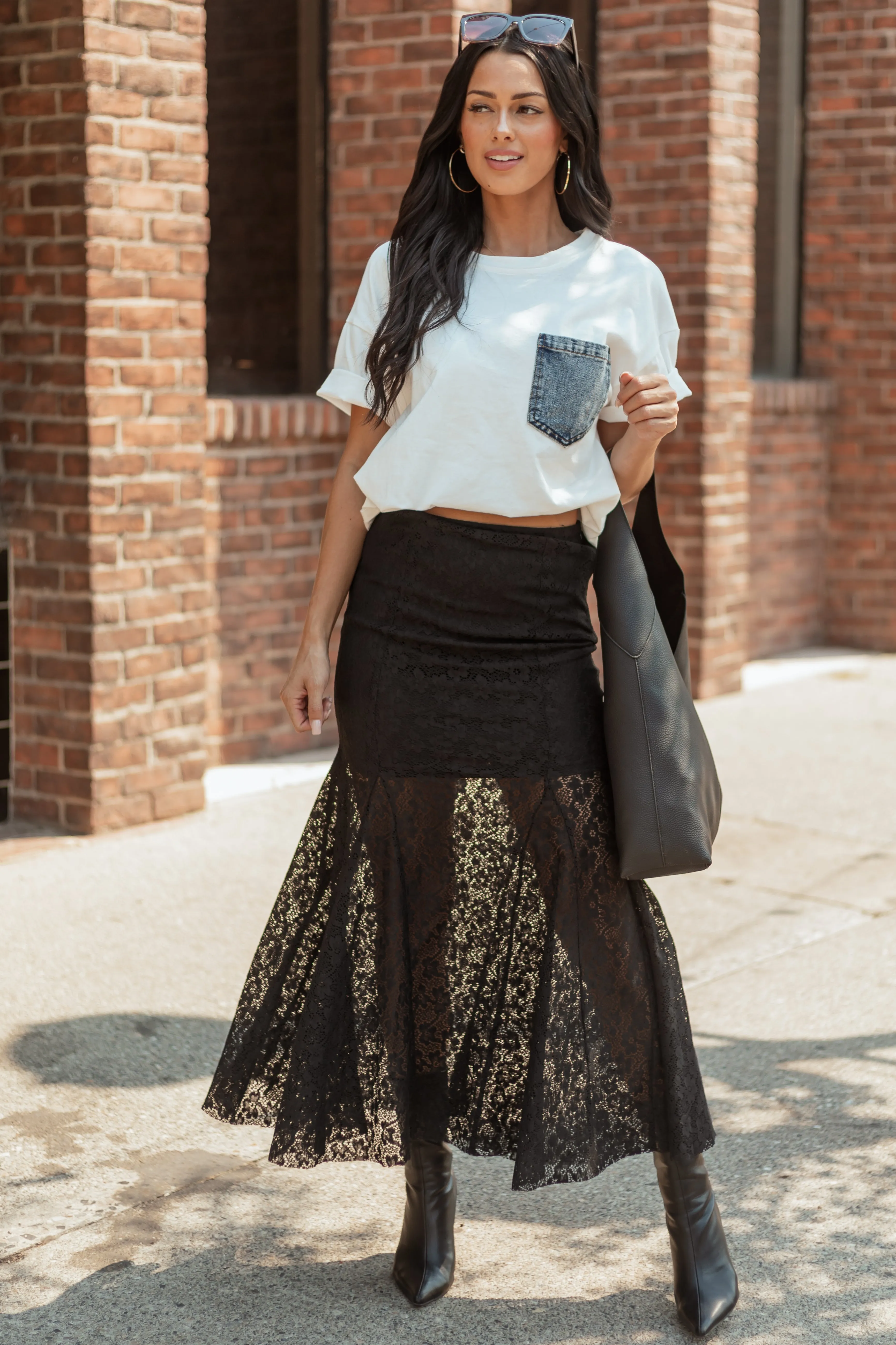 Black Floral Lace Mermaid Hem Maxi Skirt sold by Lime Lush product image thumbnail 5