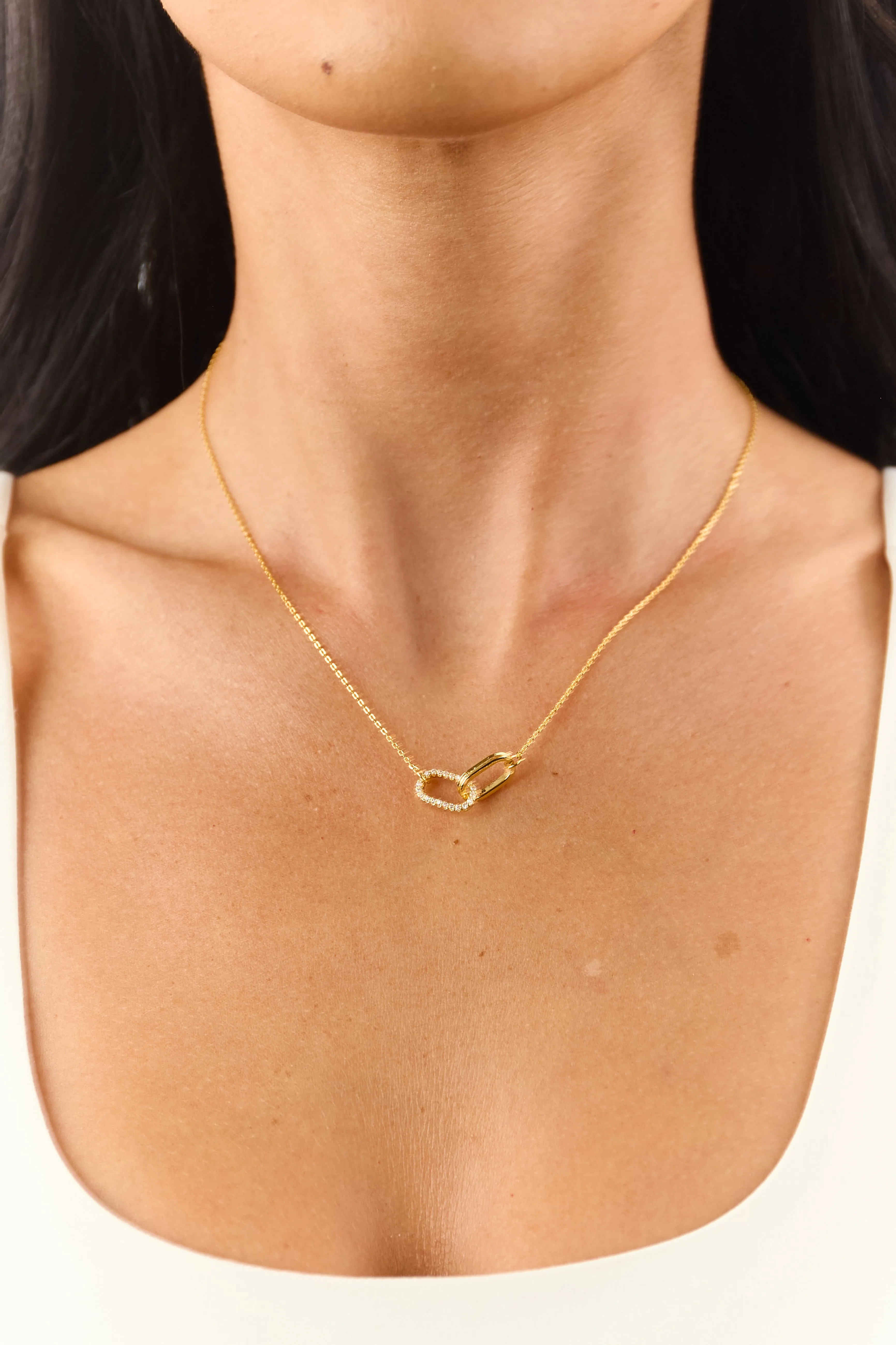 Gold Oval Link Pendant Rhinestone Necklace sold by Lime Lush