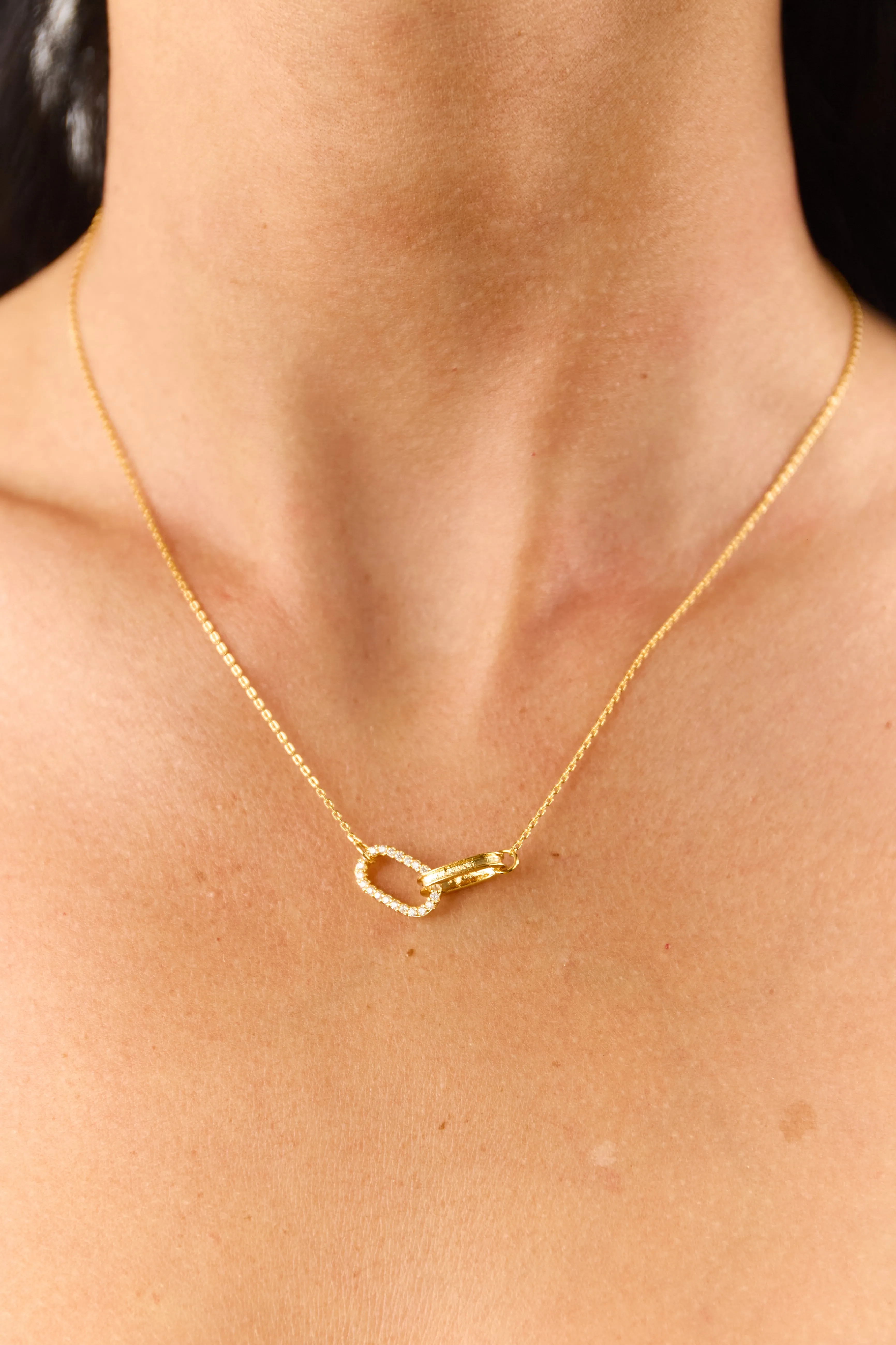 Gold Oval Link Pendant Rhinestone Necklace sold by Lime Lush product image thumbnail 2