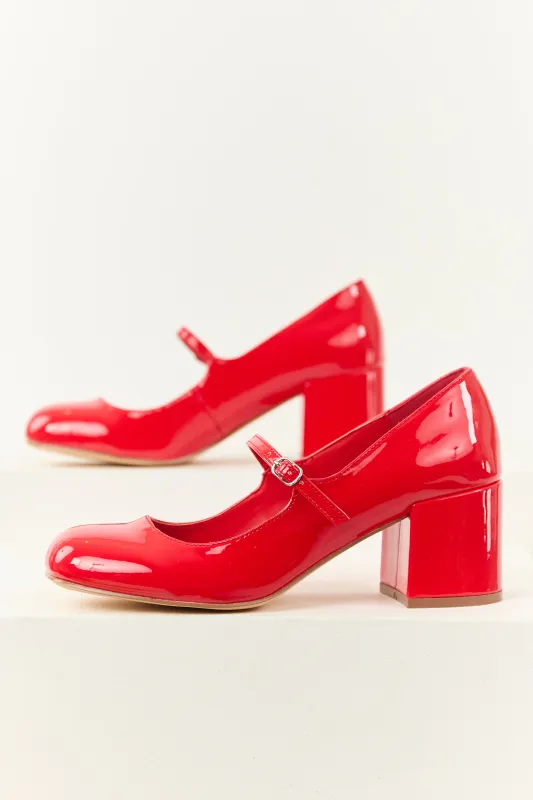 Lipstick Patent Faux Leather Mary Jane Heels sold by Lime Lush