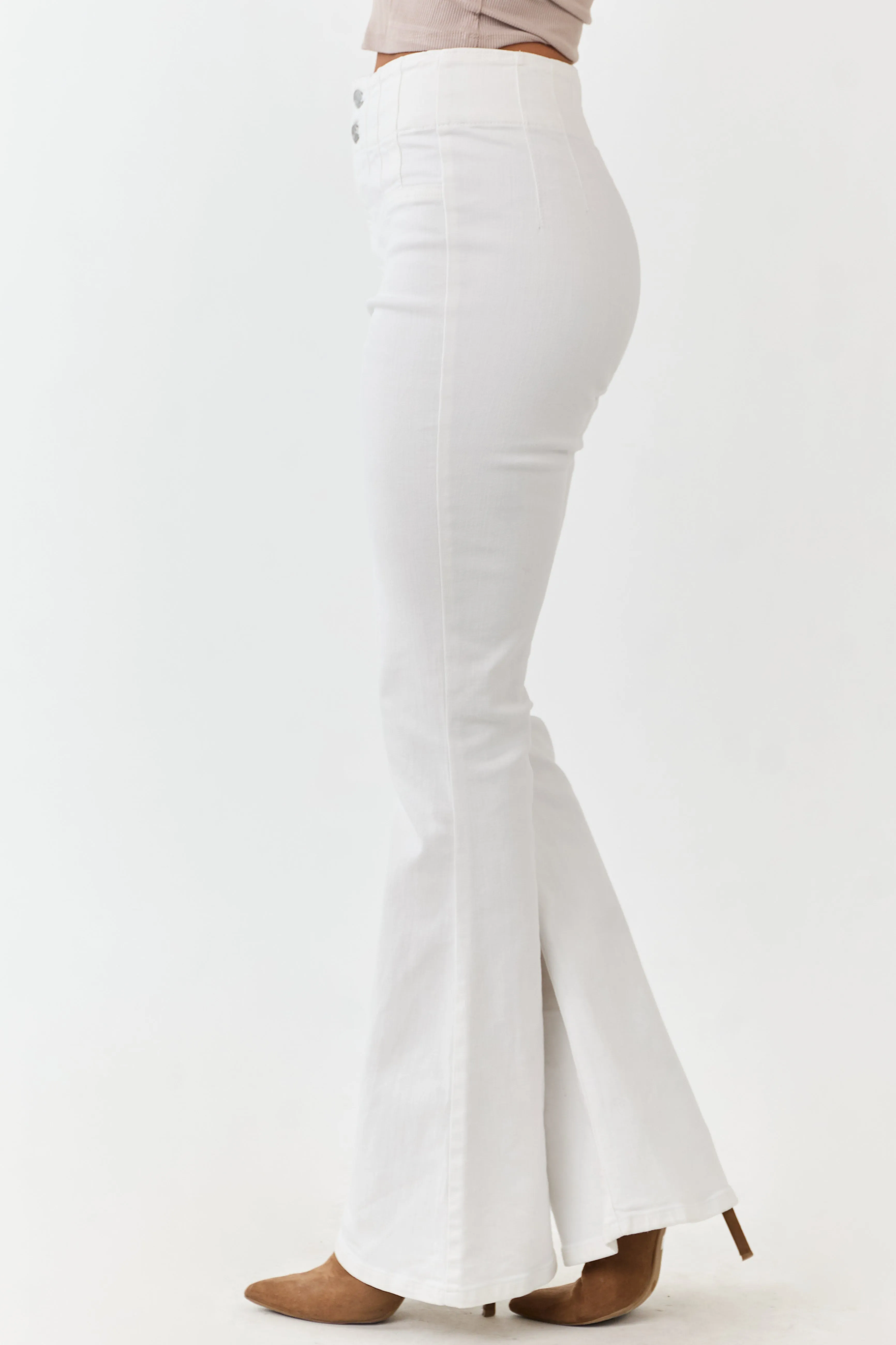 Sneak Peek Off White Flare Leg Stretchy Jeans sold by Lime Lush product image thumbnail 3