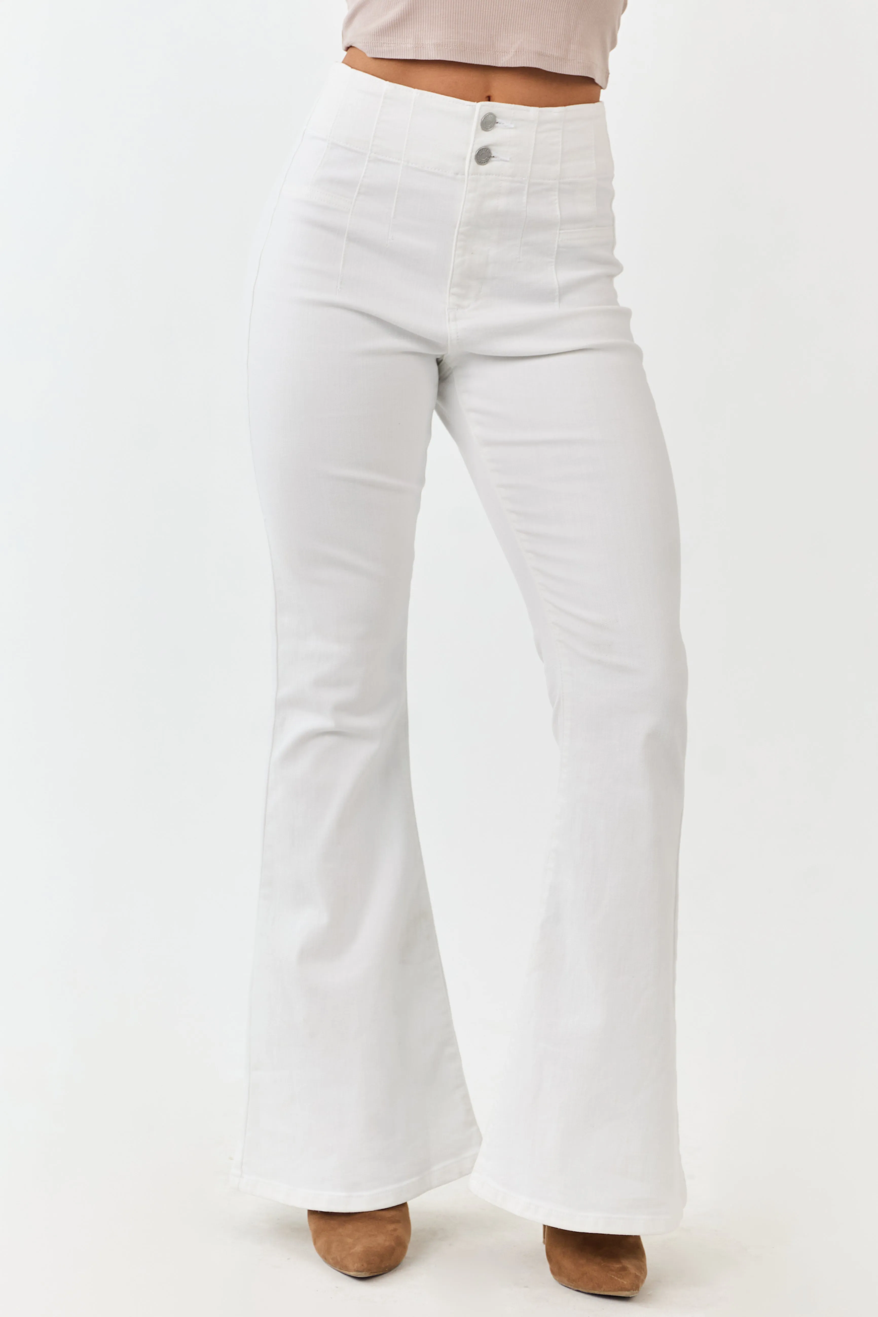 Sneak Peek Off White Flare Leg Stretchy Jeans sold by Lime Lush