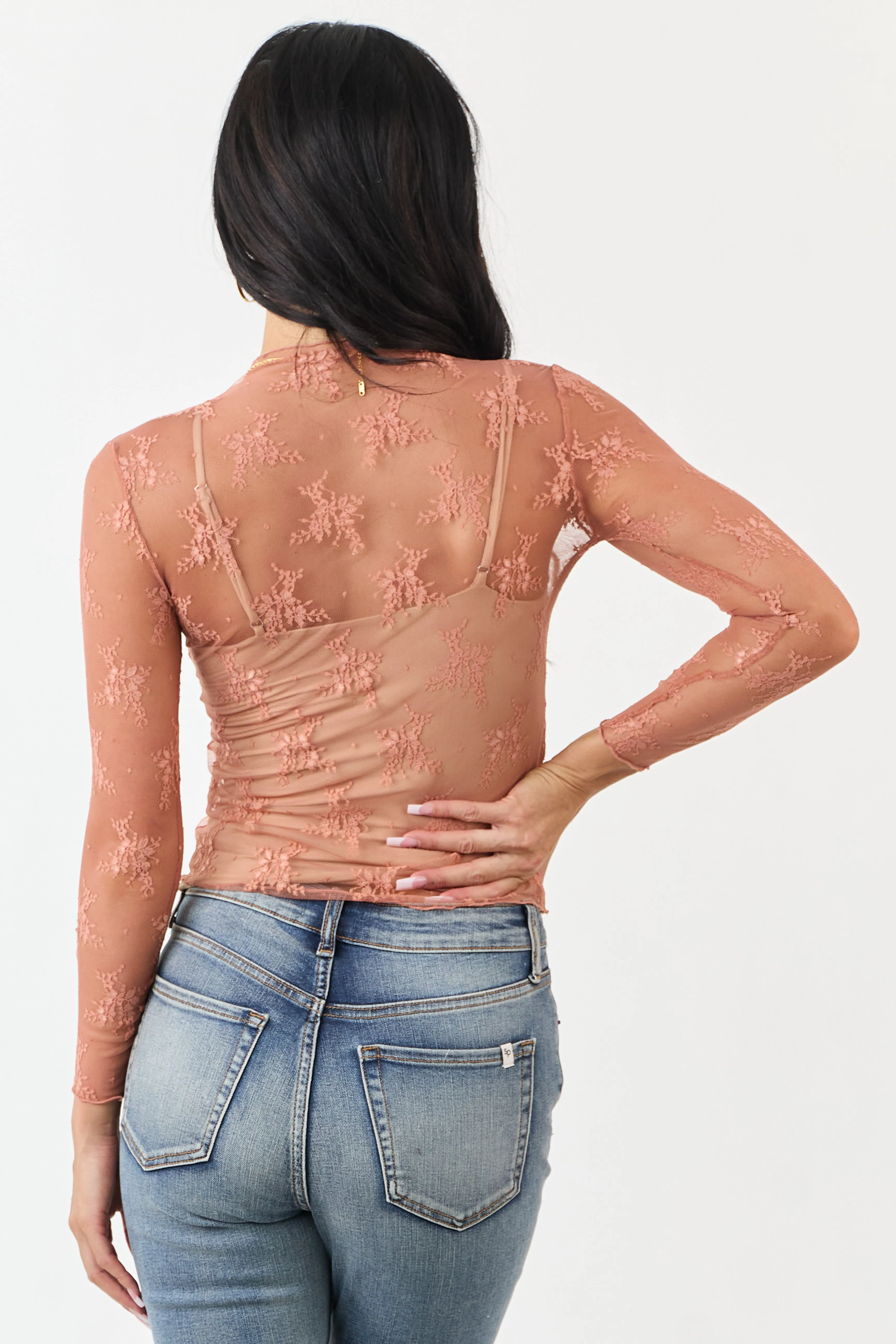 Melon Floral Mesh Lace Long Sleeve Top sold by Lime Lush product image thumbnail 5