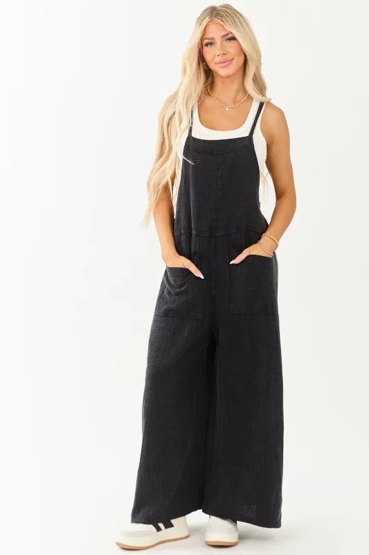 Charcoal Mineral Wash Gauze Cotton Jumpsuit sold by Lime Lush