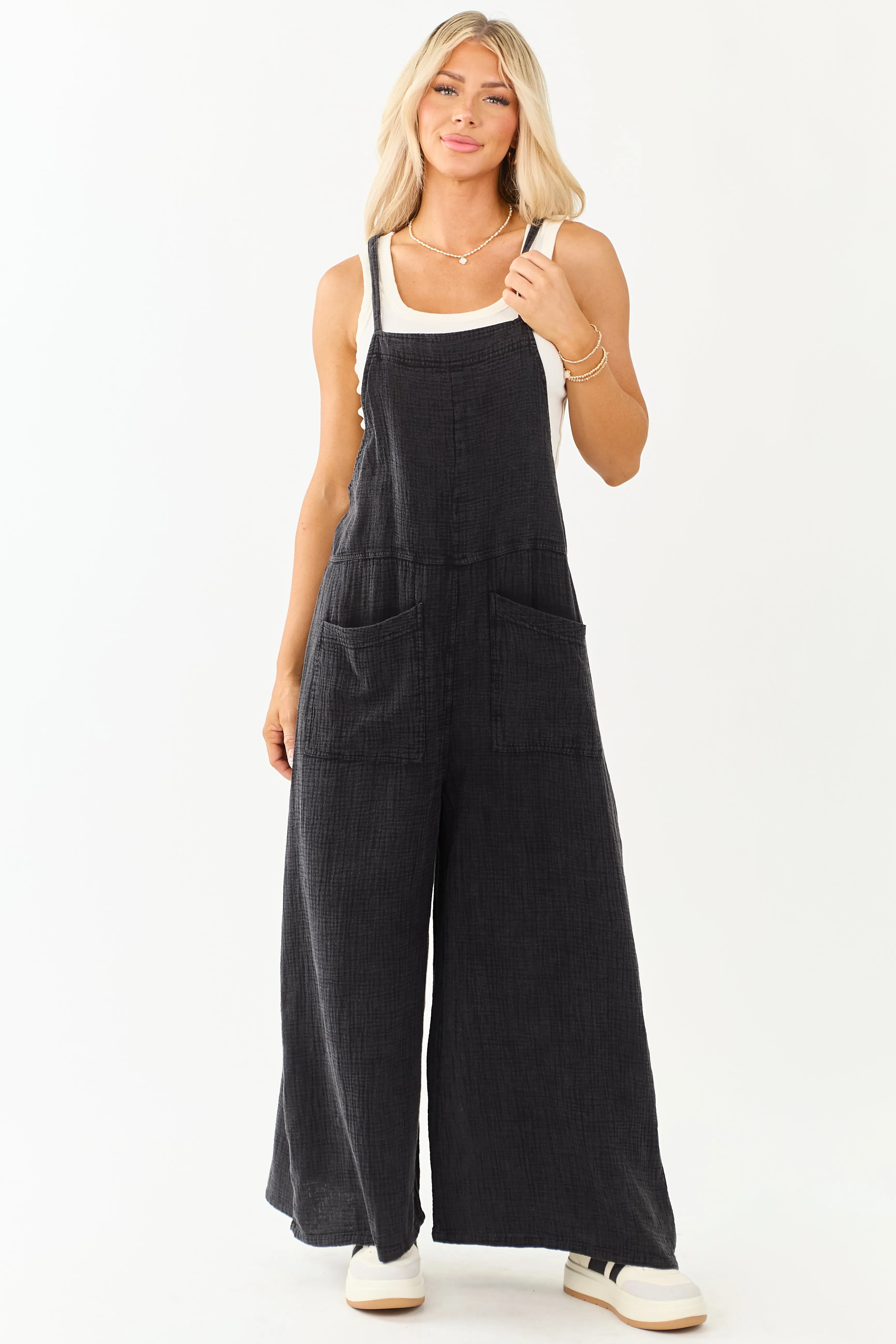 Charcoal Mineral Wash Gauze Cotton Jumpsuit sold by Lime Lush product image thumbnail 2