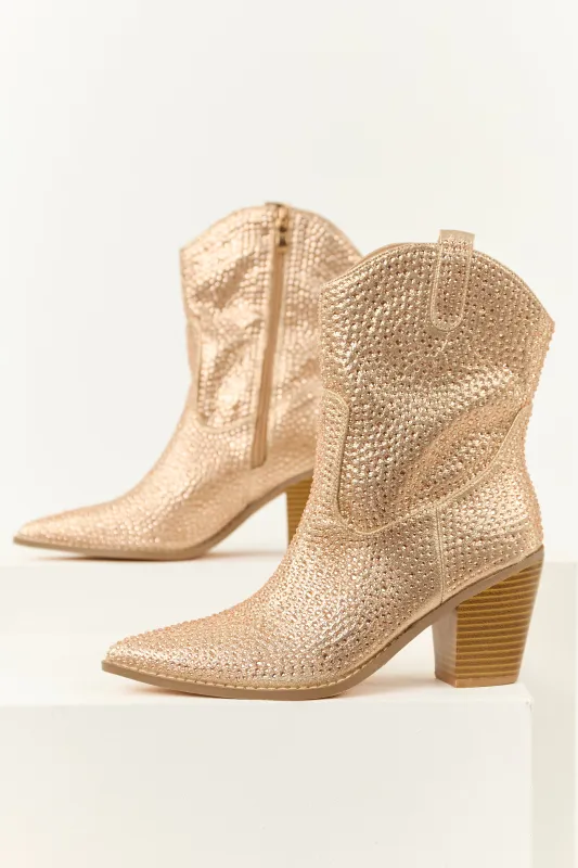 Champagne Rhinestone Embellished Pointed Toe Booties sold by Lime Lush