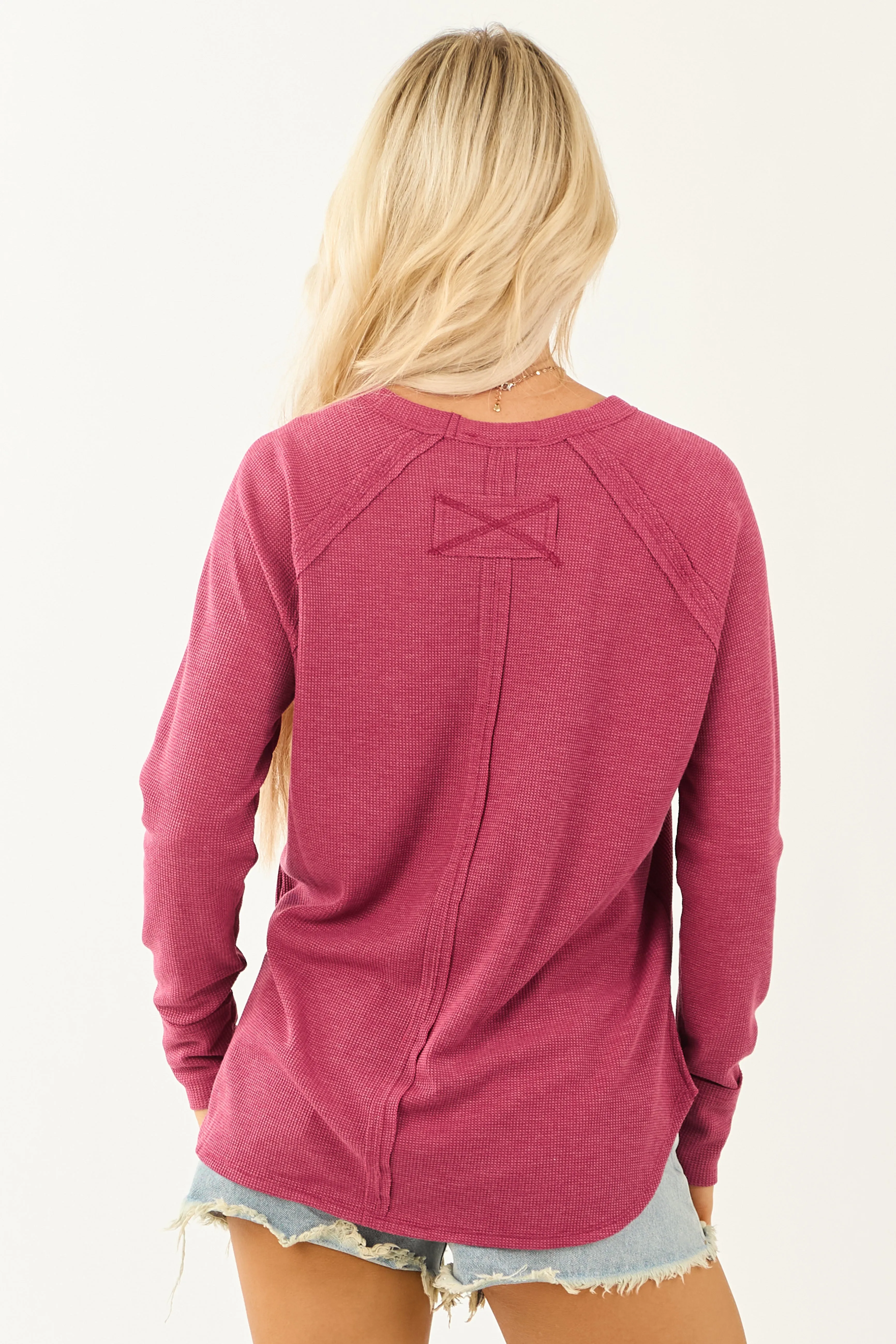 Mulberry Waffle Knit Long Sleeve Relaxed Fit Top sold by Lime Lush product image thumbnail 5