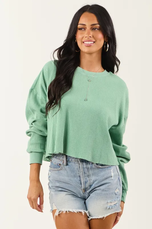 Deep Seafoam Waffle Knit Long Sleeve Cotton Top sold by Lime Lush